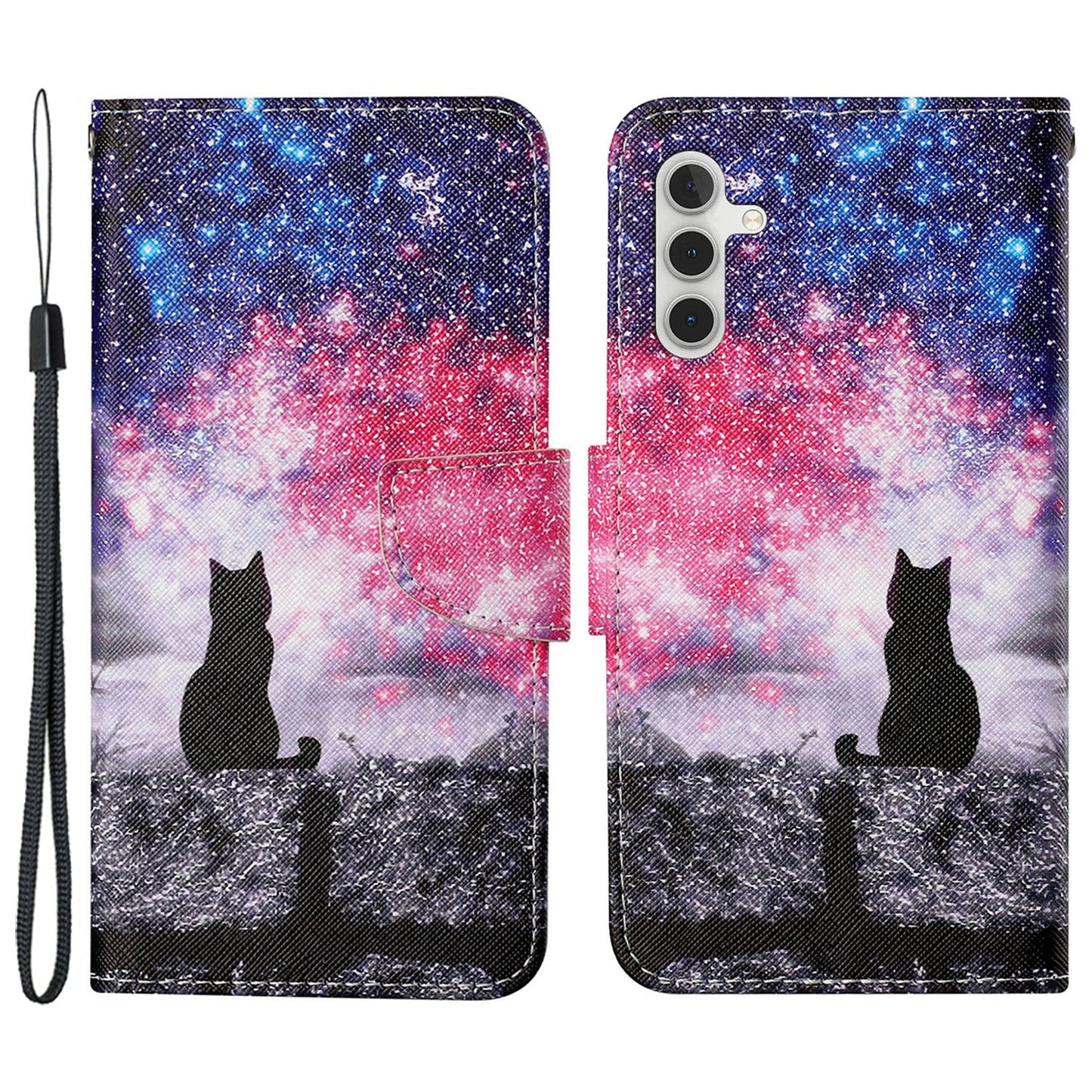 For Samsung Galaxy S24 Case PU Leather Pattern Printing Wallet Stand Phone Cover - Starry Sky  /  Cat