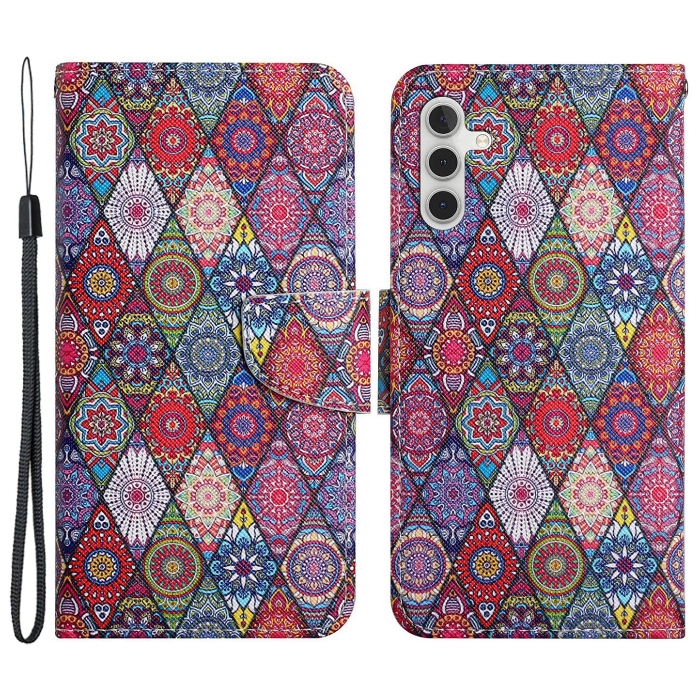 For Samsung Galaxy S24 Case PU Leather Pattern Printing Wallet Stand Phone Cover - Kaleidoscope