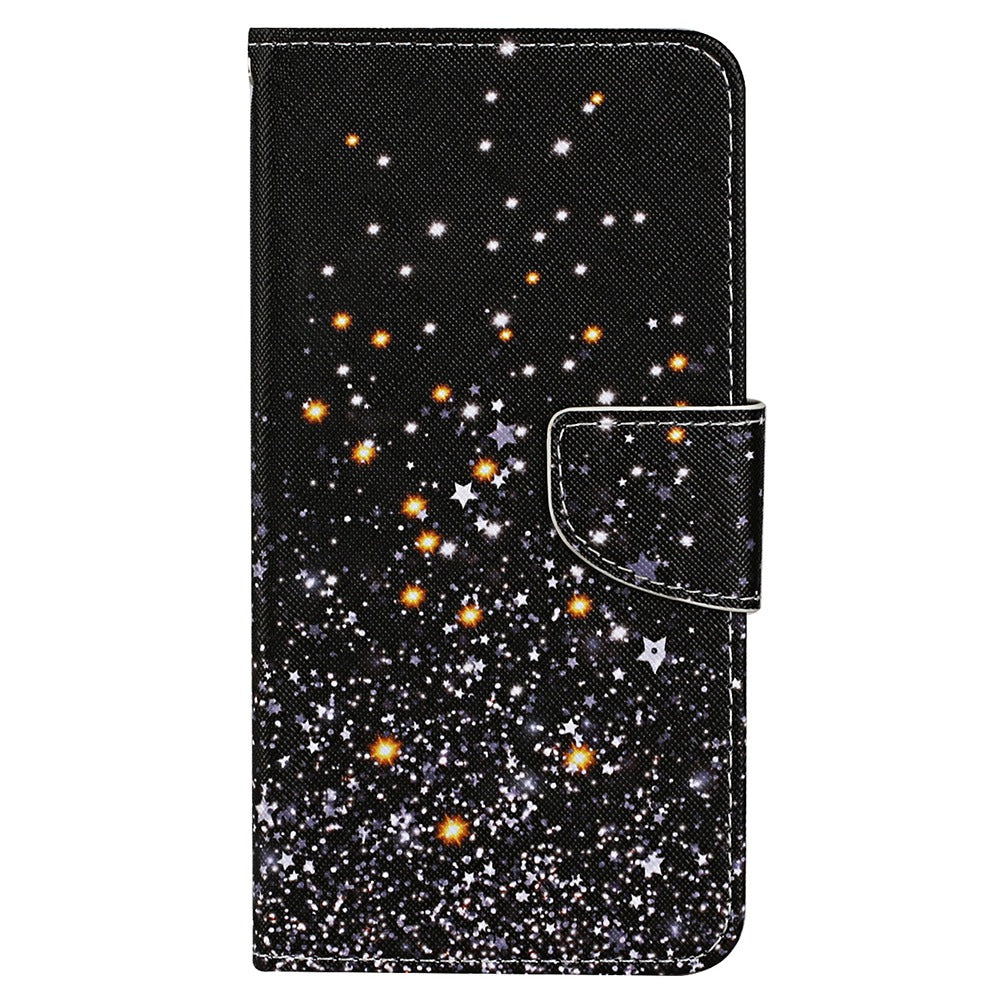 For Samsung Galaxy S24 Ultra PU Leather Case Cross Texture Phone Stand Cover with Wrist Strap - Shattered Stars
