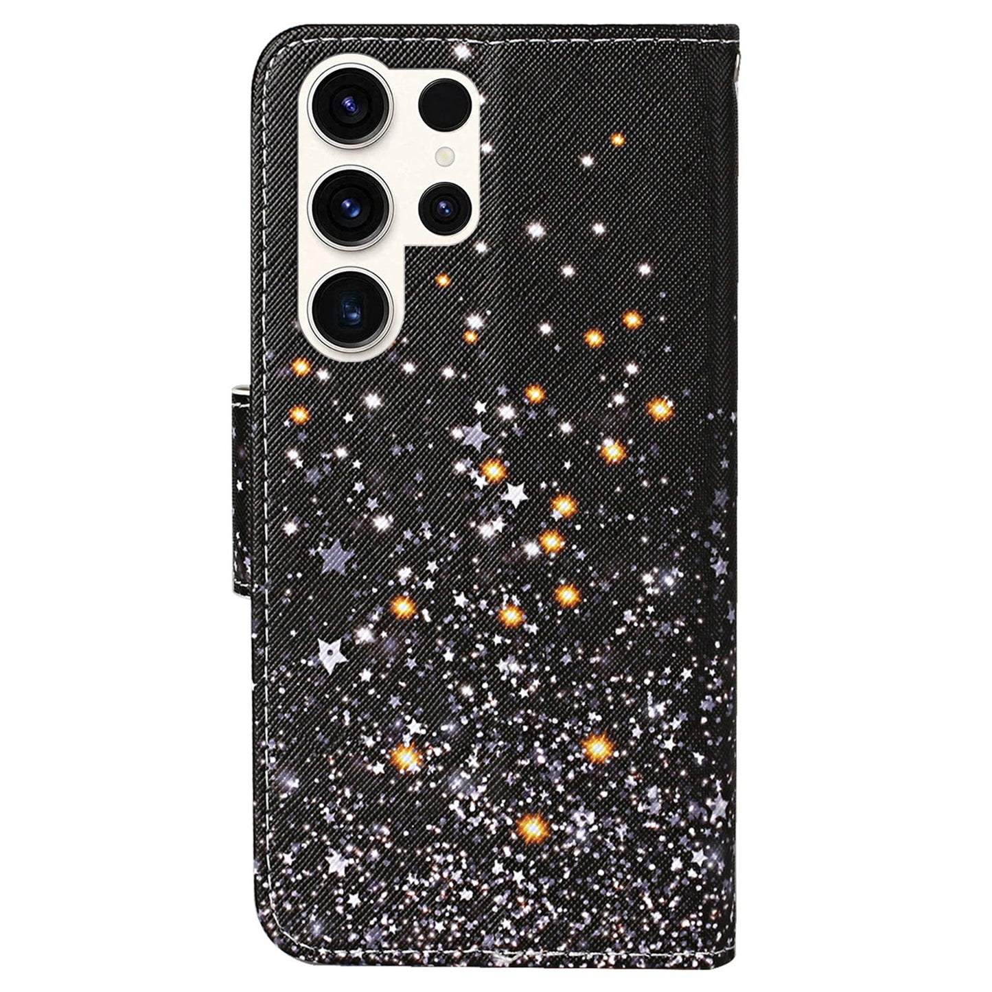 For Samsung Galaxy S24 Ultra PU Leather Case Cross Texture Phone Stand Cover with Wrist Strap - Shattered Stars