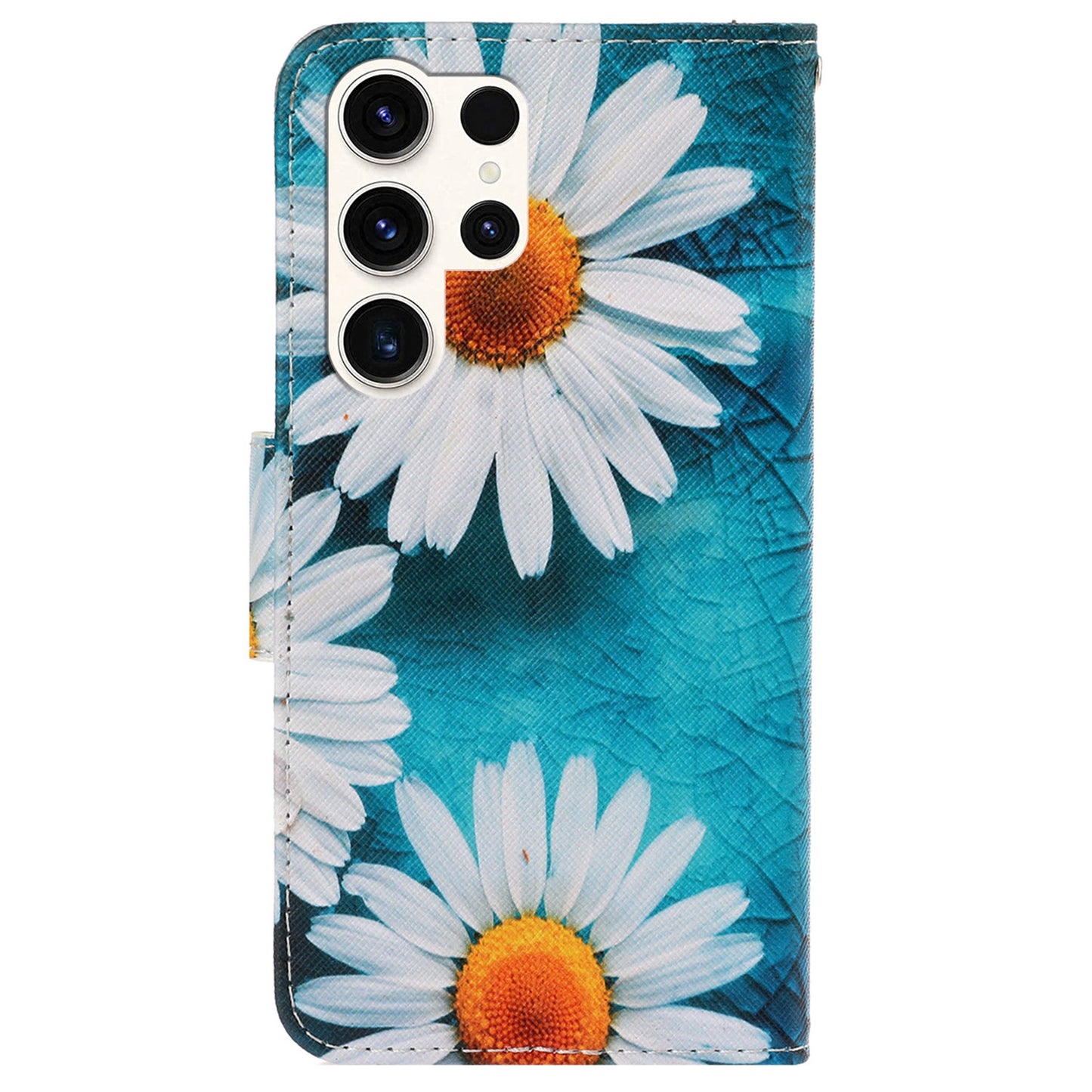 For Samsung Galaxy S24 Ultra PU Leather Case Cross Texture Phone Stand Cover with Wrist Strap - Chrysanthemum