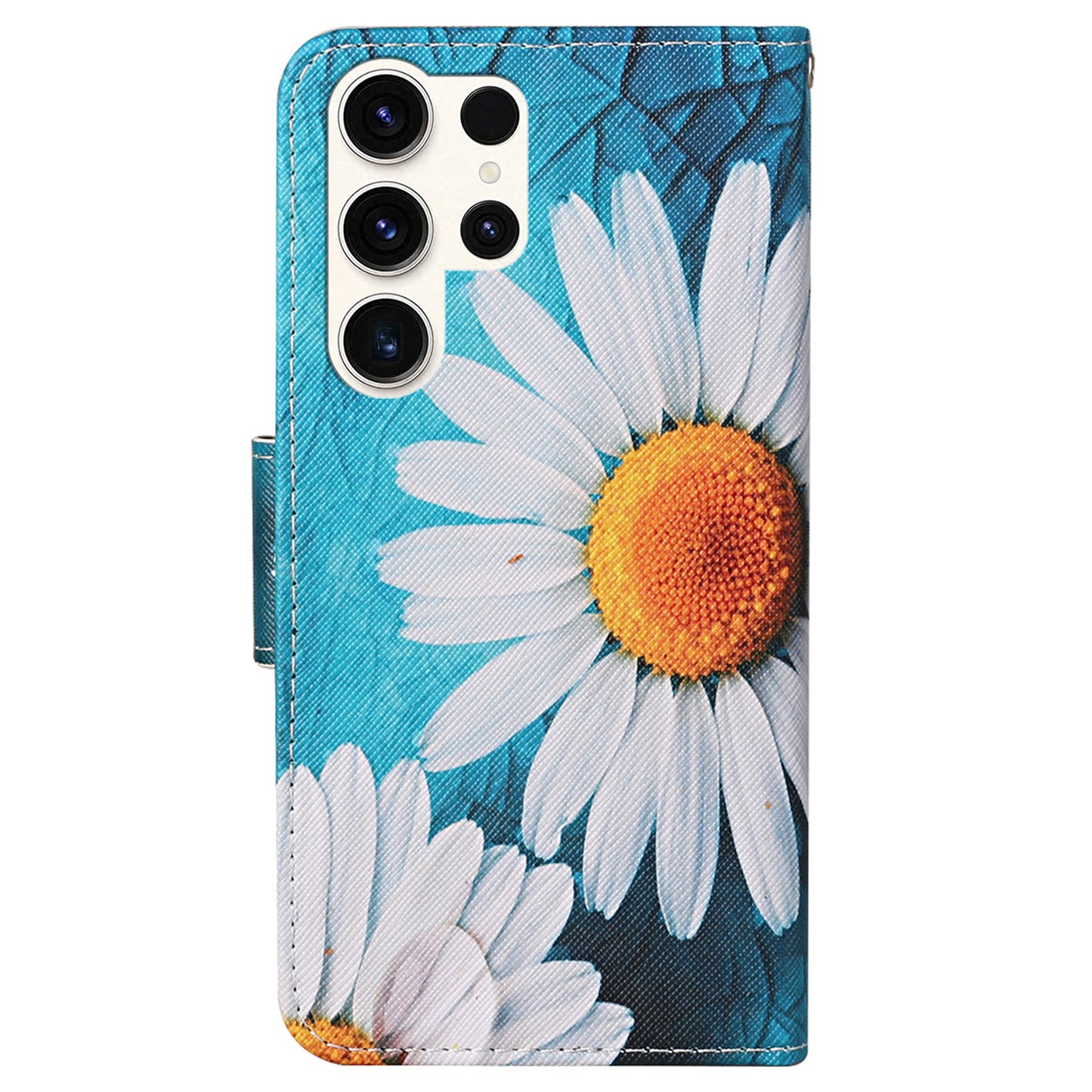For Samsung Galaxy S24 Ultra PU Leather Case Cross Texture Phone Stand Cover with Wrist Strap - Large Chrysanthemum
