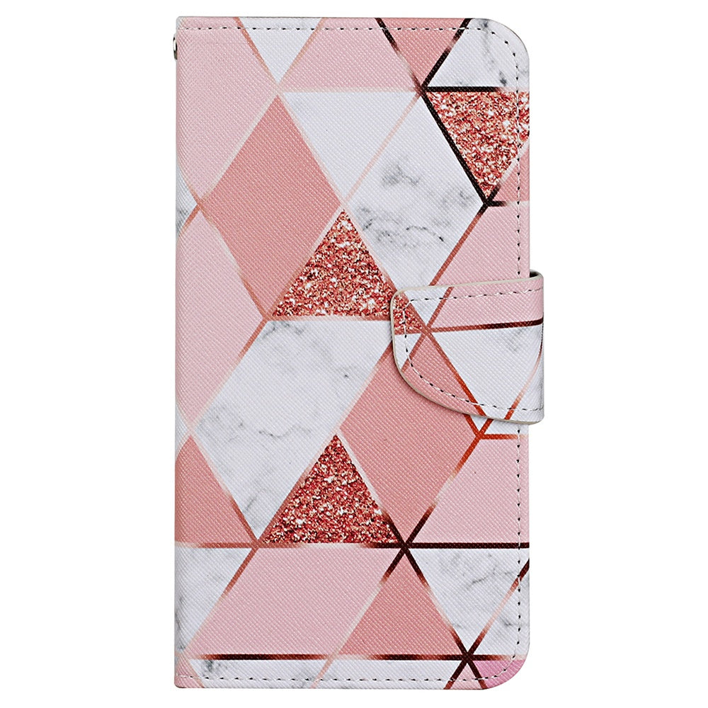 For Samsung Galaxy S24 Ultra PU Leather Case Cross Texture Phone Stand Cover with Wrist Strap - Marble Pattern