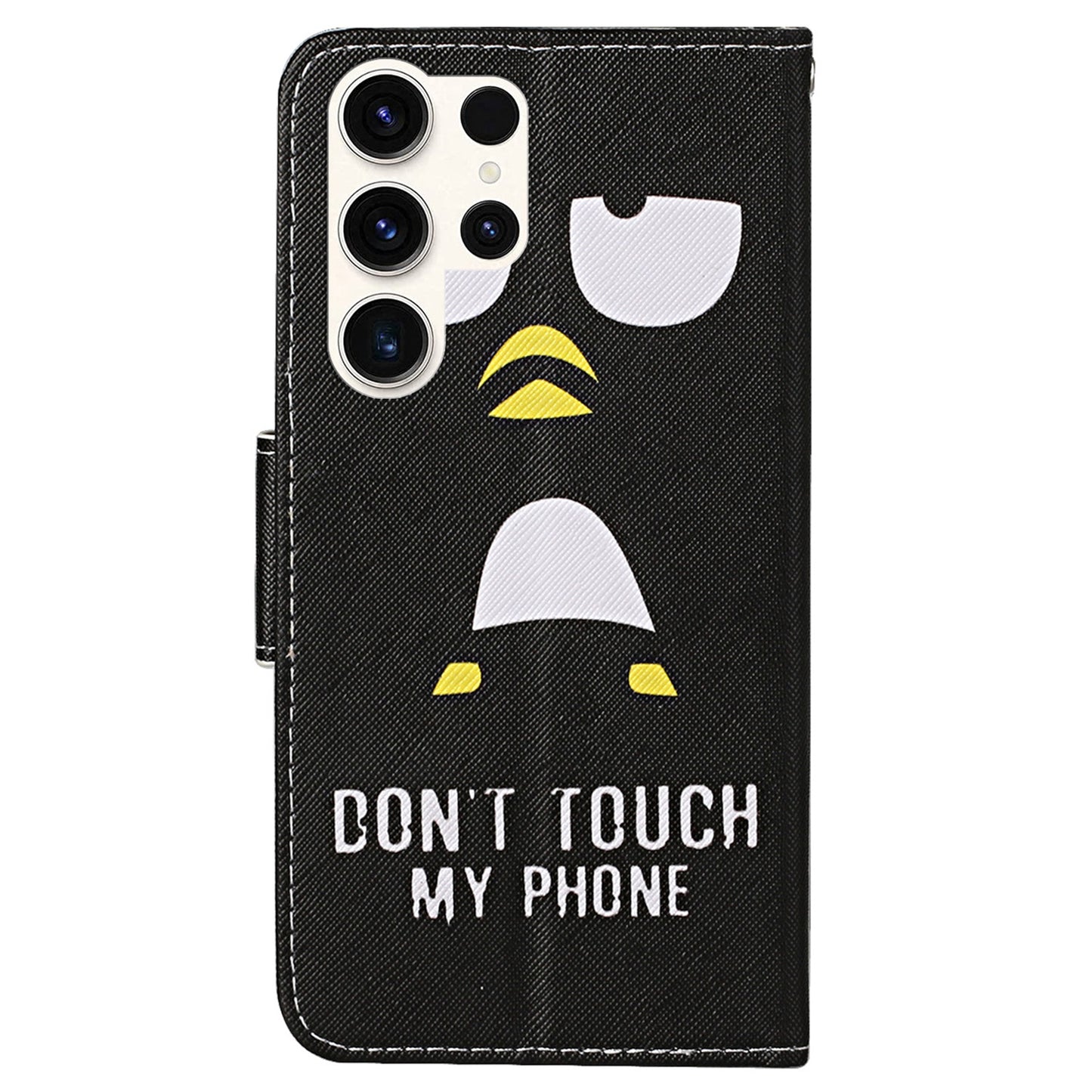 For Samsung Galaxy S24 Ultra PU Leather Case Cross Texture Phone Stand Cover with Wrist Strap - Penguin