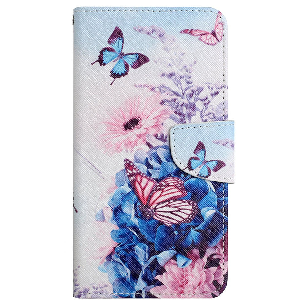 For Samsung Galaxy S24 Ultra PU Leather Case Cross Texture Phone Stand Cover with Wrist Strap - Purple Butterflies