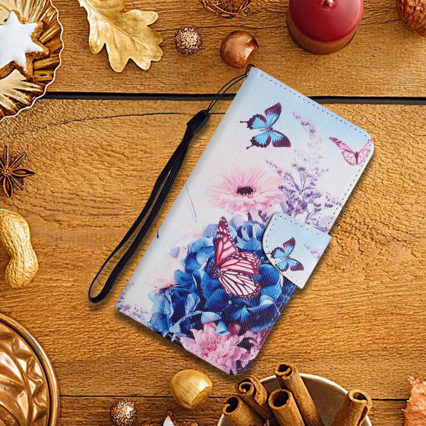 For Samsung Galaxy S24 Ultra PU Leather Case Cross Texture Phone Stand Cover with Wrist Strap - Purple Butterflies