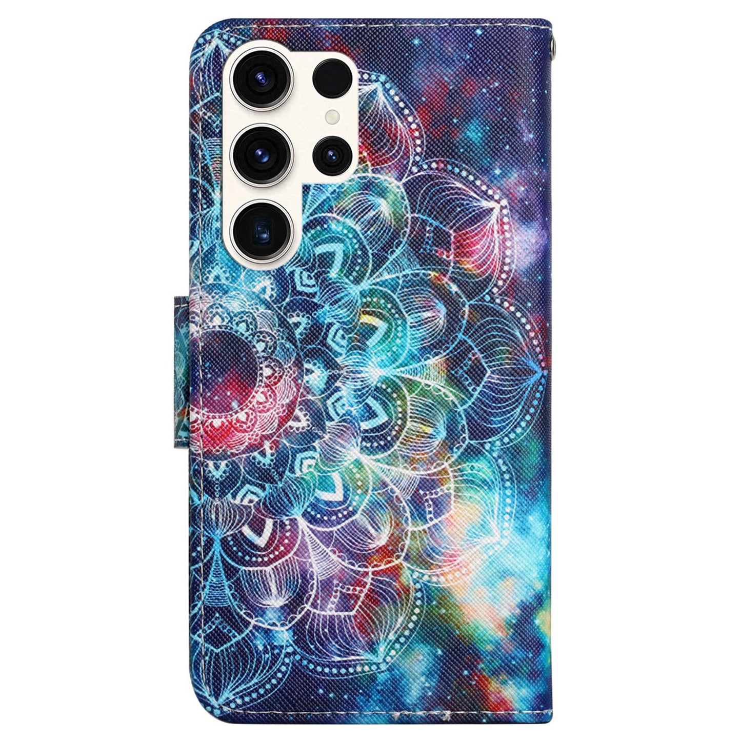 For Samsung Galaxy S24 Ultra PU Leather Case Cross Texture Phone Stand Cover with Wrist Strap - Starry Sky  /  Mandala