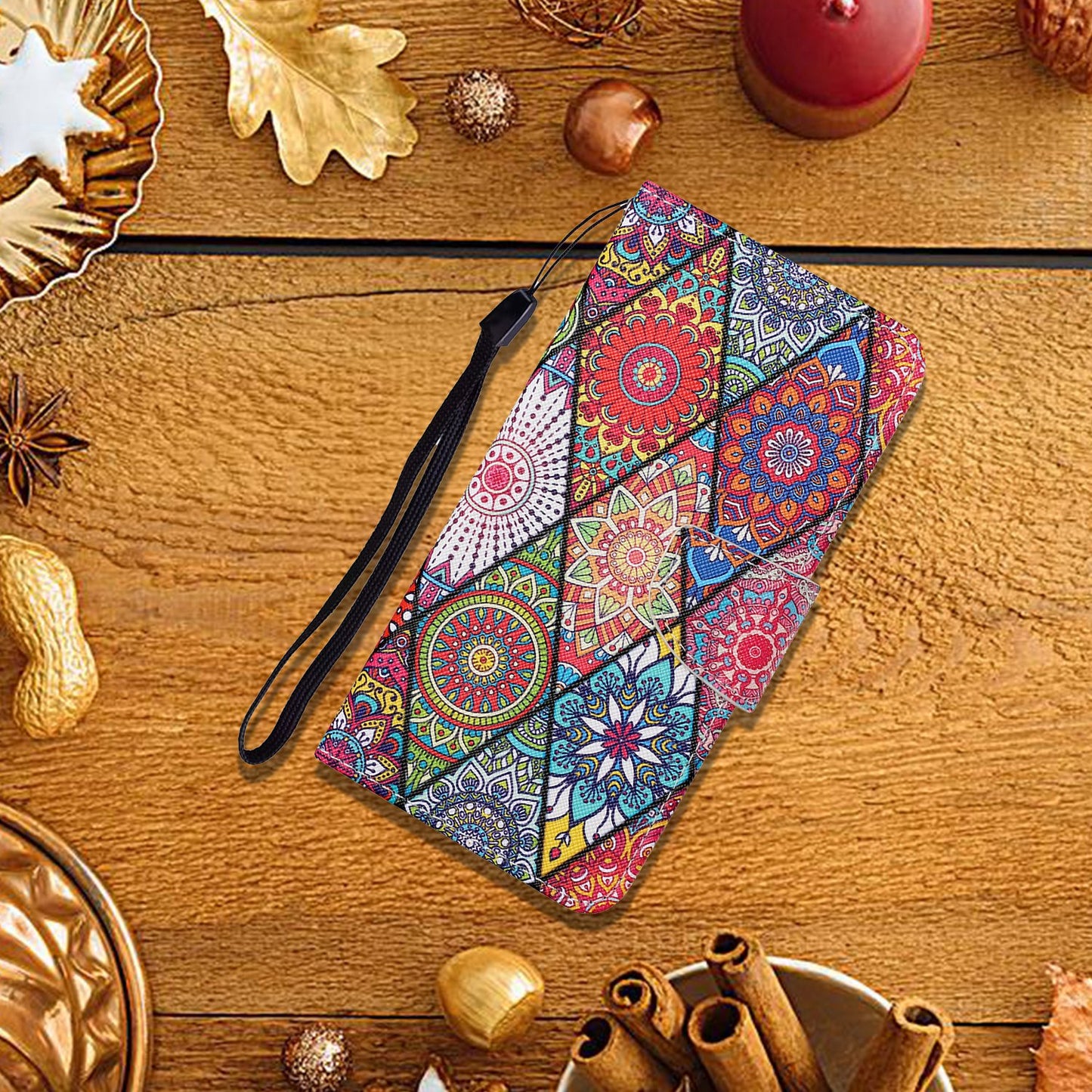 For Samsung Galaxy S24 Ultra PU Leather Case Cross Texture Phone Stand Cover with Wrist Strap - Rhombus  /  Totem