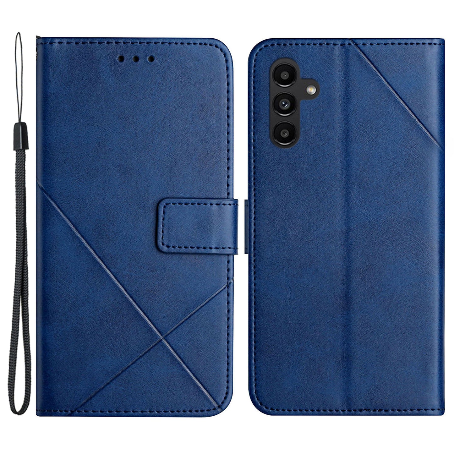 For Samsung Galaxy S24+ Case Line Imprinting Solid Color PU Leather Stand Phone Cover - Blue