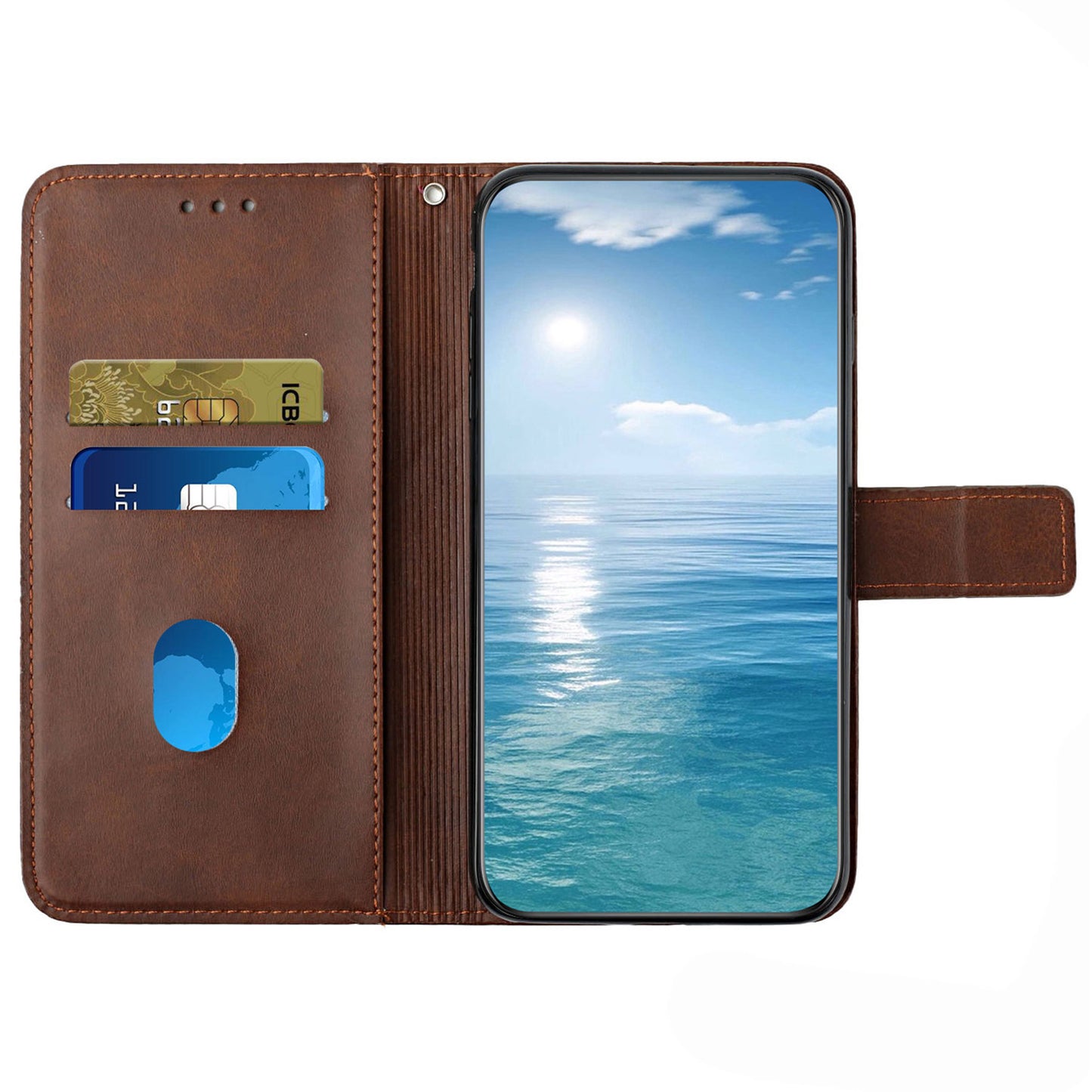 For Samsung Galaxy S24+ Case Line Imprinting Solid Color PU Leather Stand Phone Cover - Brown