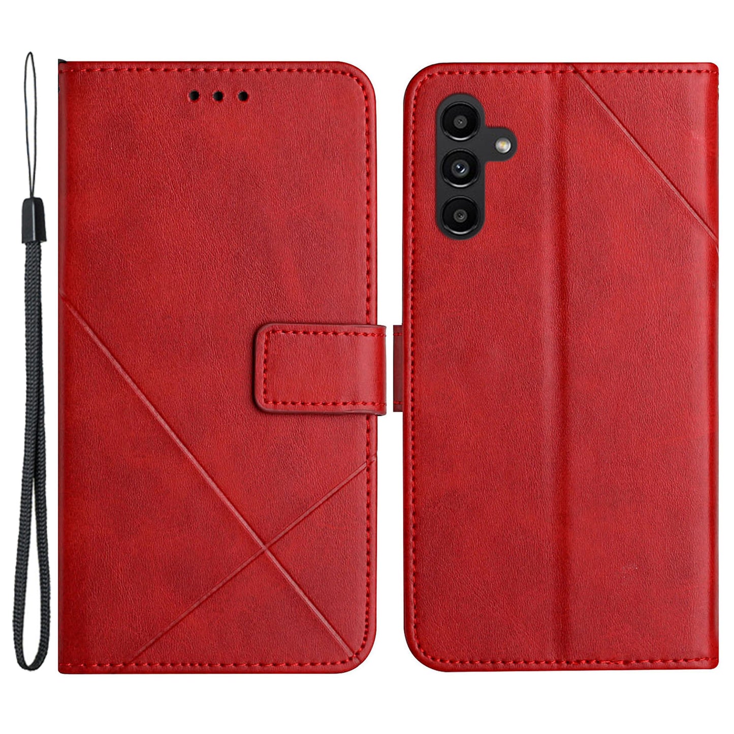 For Samsung Galaxy S24+ Case Line Imprinting Solid Color PU Leather Stand Phone Cover - Red