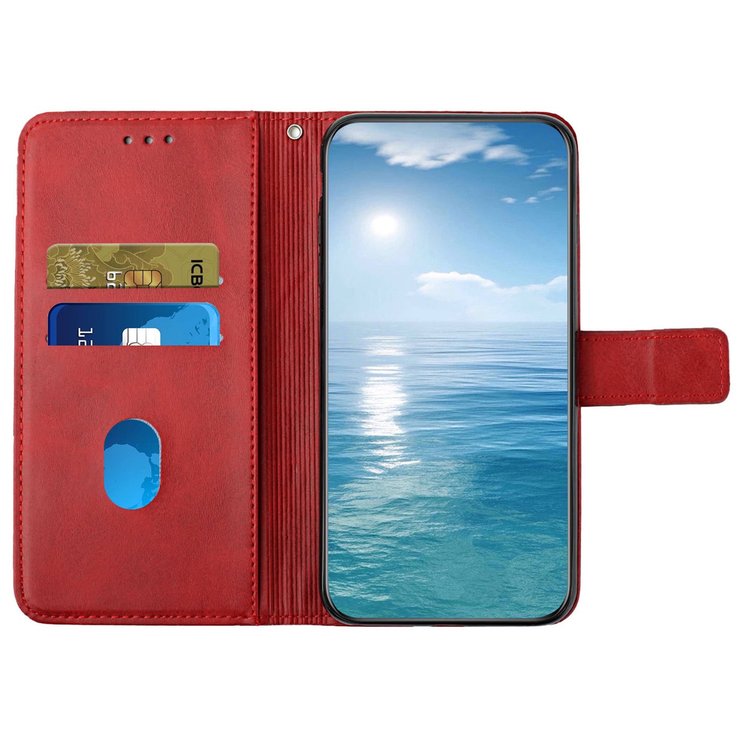 For Samsung Galaxy S24+ Case Line Imprinting Solid Color PU Leather Stand Phone Cover - Red