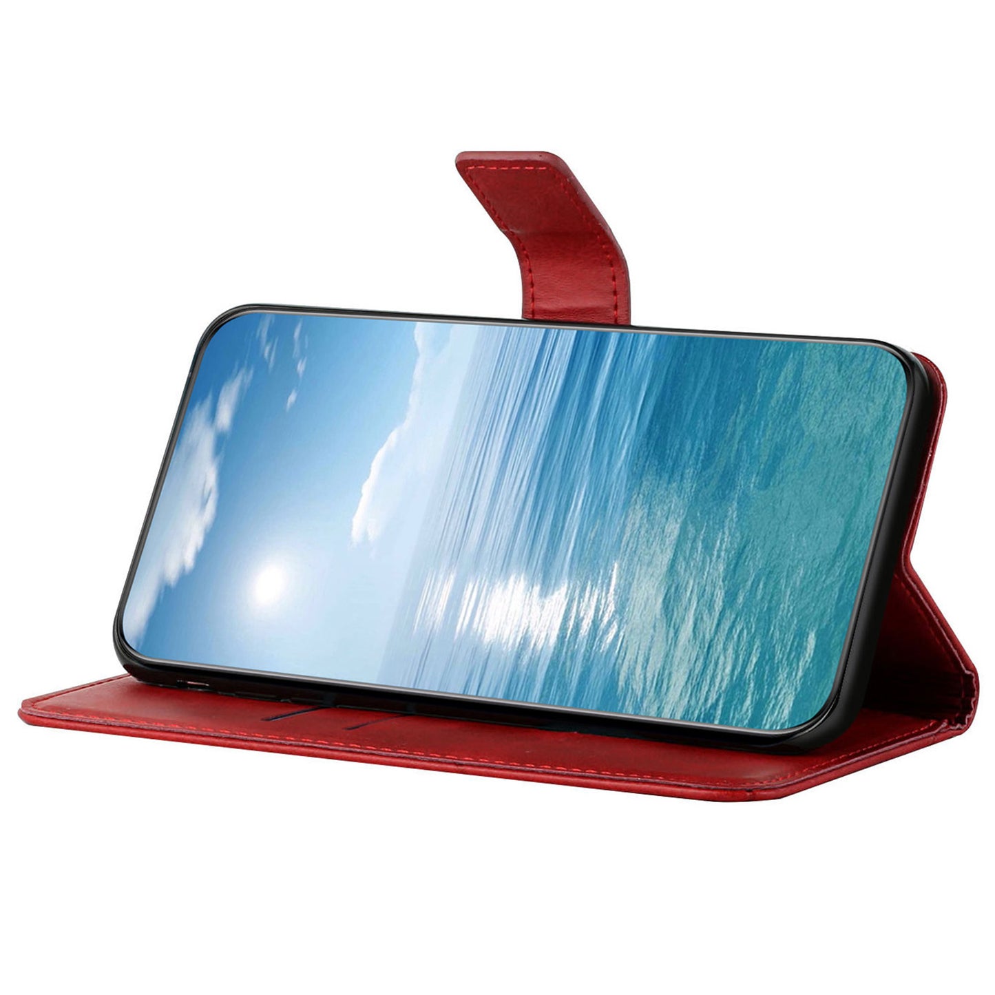 For Samsung Galaxy S24+ Case Line Imprinting Solid Color PU Leather Stand Phone Cover - Red