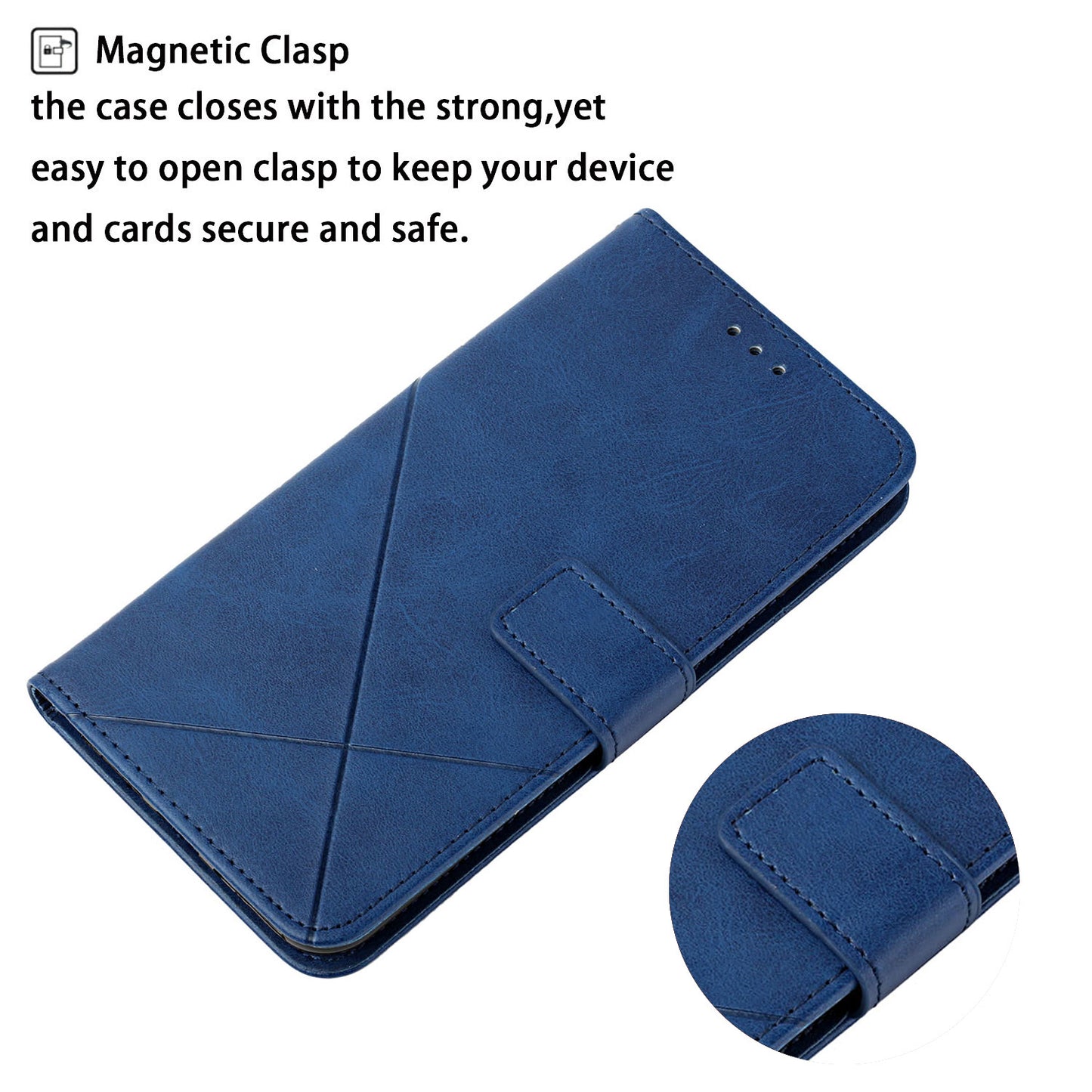 For Samsung Galaxy S24 Cell Phone Case Line Imprinting Solid Color PU Leather Cover with Strap - Blue
