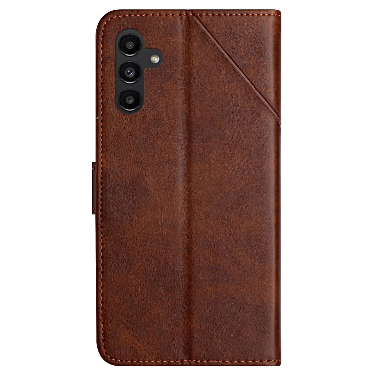 For Samsung Galaxy S24 Cell Phone Case Line Imprinting Solid Color PU Leather Cover with Strap - Brown