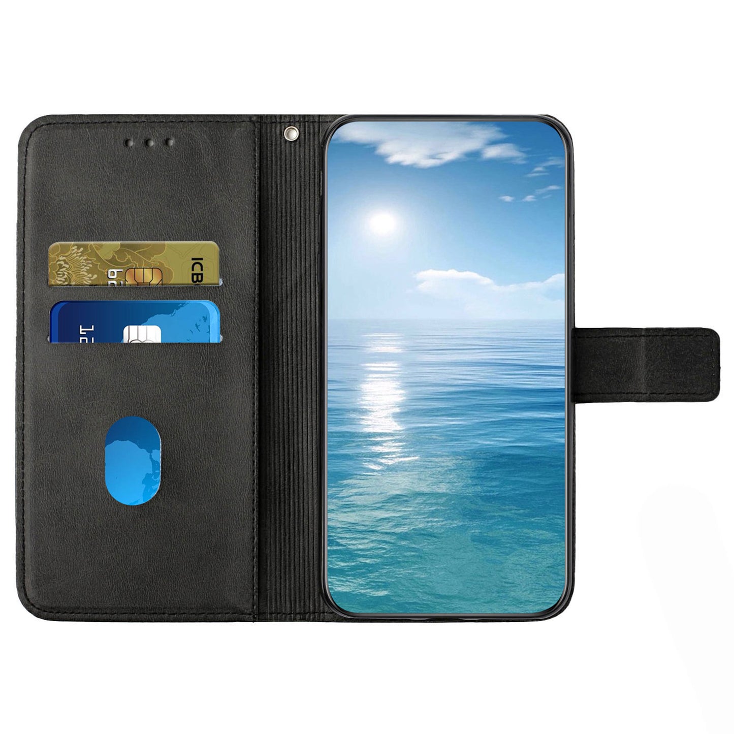 For Samsung Galaxy S24 Cell Phone Case Line Imprinting Solid Color PU Leather Cover with Strap - Black