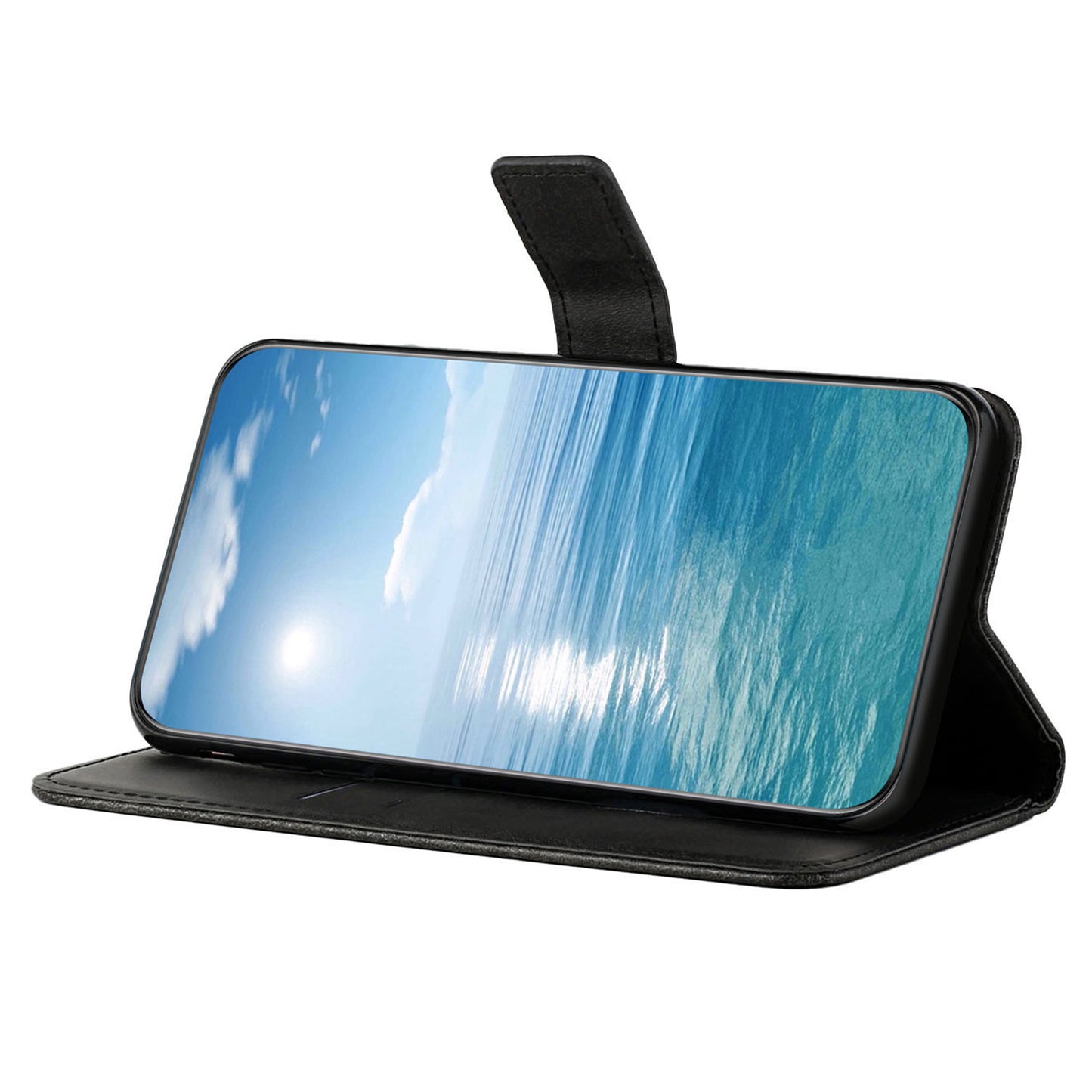 For Samsung Galaxy S24 Cell Phone Case Line Imprinting Solid Color PU Leather Cover with Strap - Black