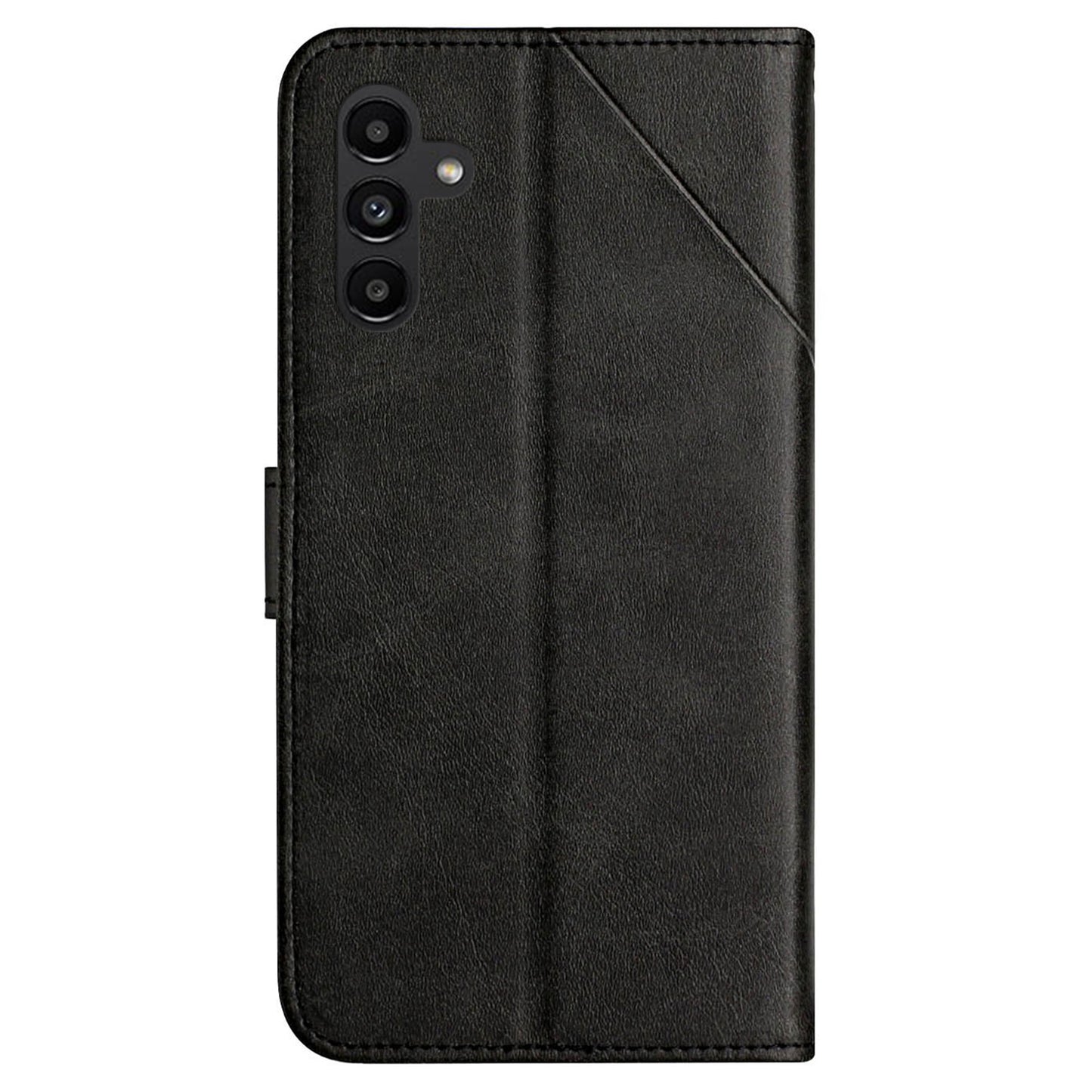 For Samsung Galaxy S24 Cell Phone Case Line Imprinting Solid Color PU Leather Cover with Strap - Black