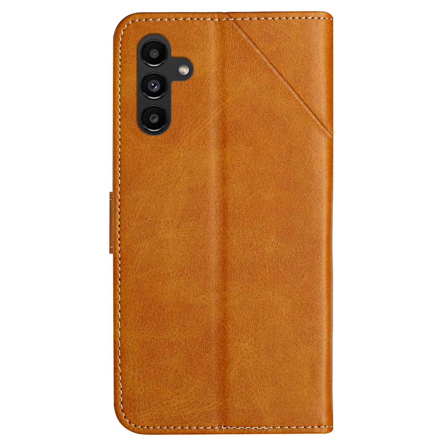 For Samsung Galaxy S24 Cell Phone Case Line Imprinting Solid Color PU Leather Cover with Strap - Yellow