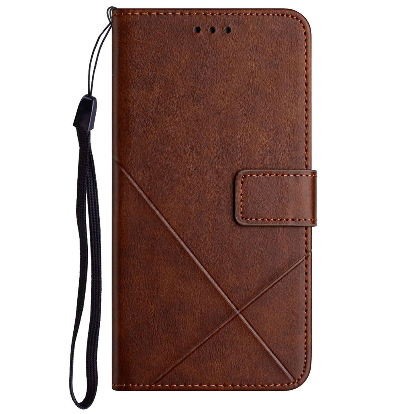 For Samsung Galaxy S24 Ultra Case Solid Color PU Leather Stand Wallet Phone Cover with Wrist Strap - Brown