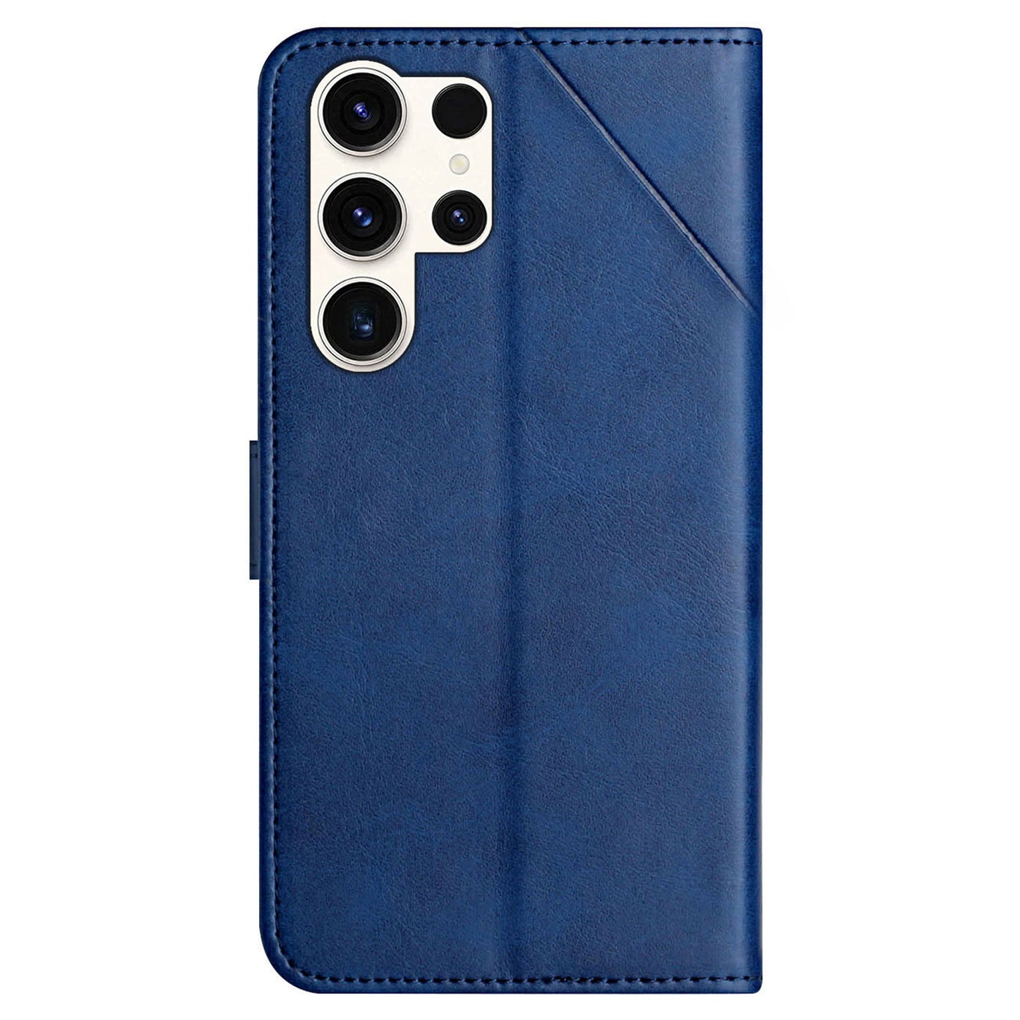 For Samsung Galaxy S24 Ultra Case Solid Color PU Leather Stand Wallet Phone Cover with Wrist Strap - Blue