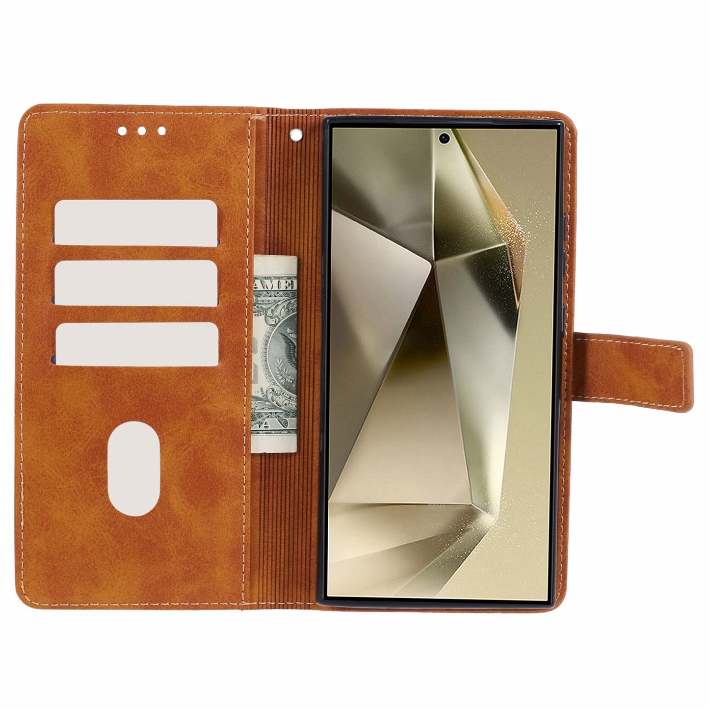 For Samsung Galaxy S24 Ultra Case Solid Color PU Leather Stand Wallet Phone Cover with Wrist Strap - Yellow