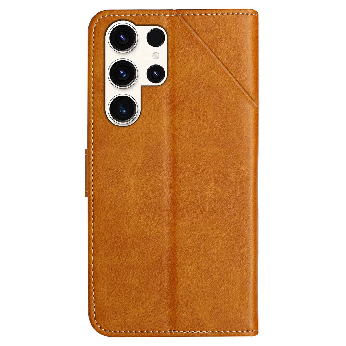 For Samsung Galaxy S24 Ultra Case Solid Color PU Leather Stand Wallet Phone Cover with Wrist Strap - Yellow