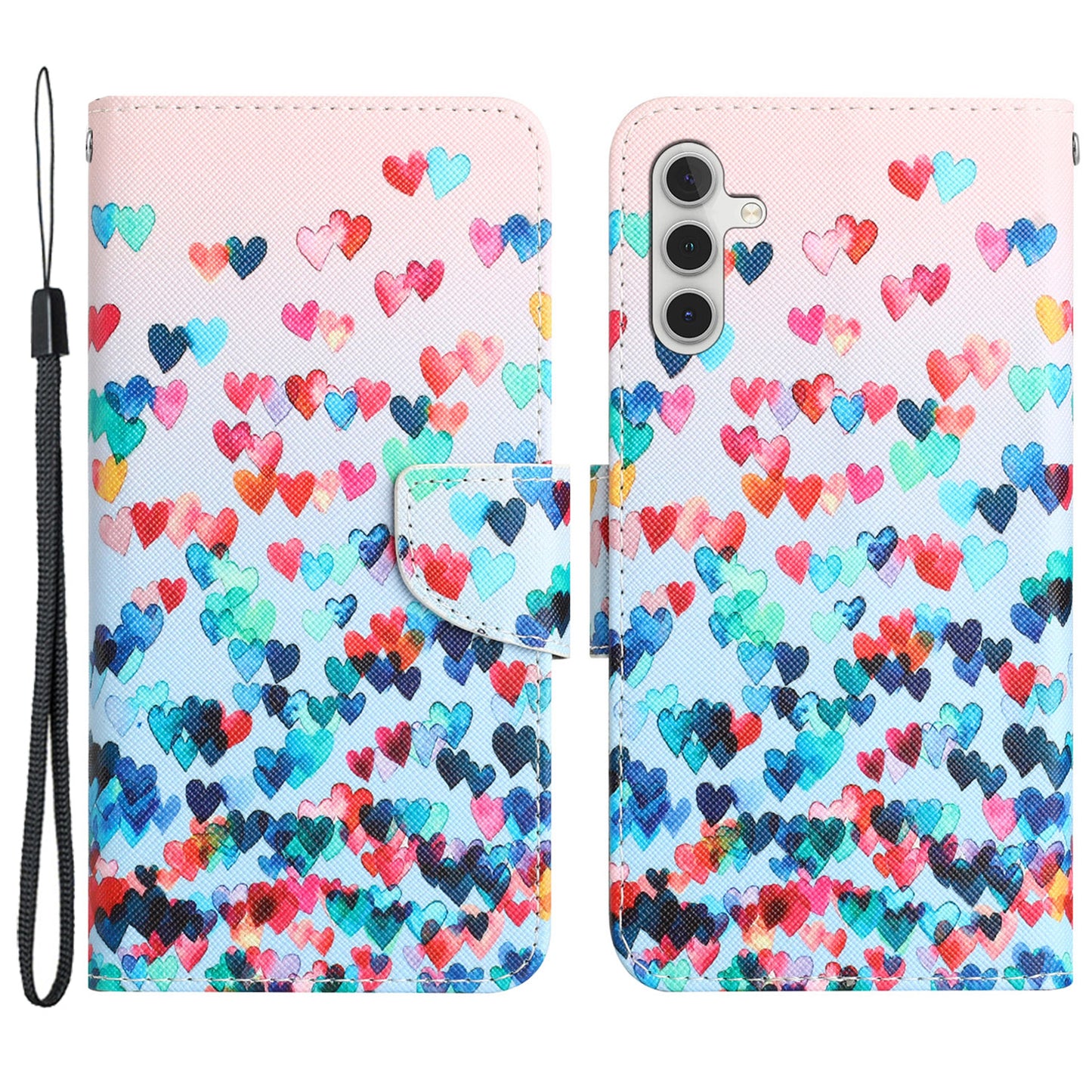 For Samsung Galaxy S24 Leather Case Pattern Printing Phone Stand Cover - Love Heart