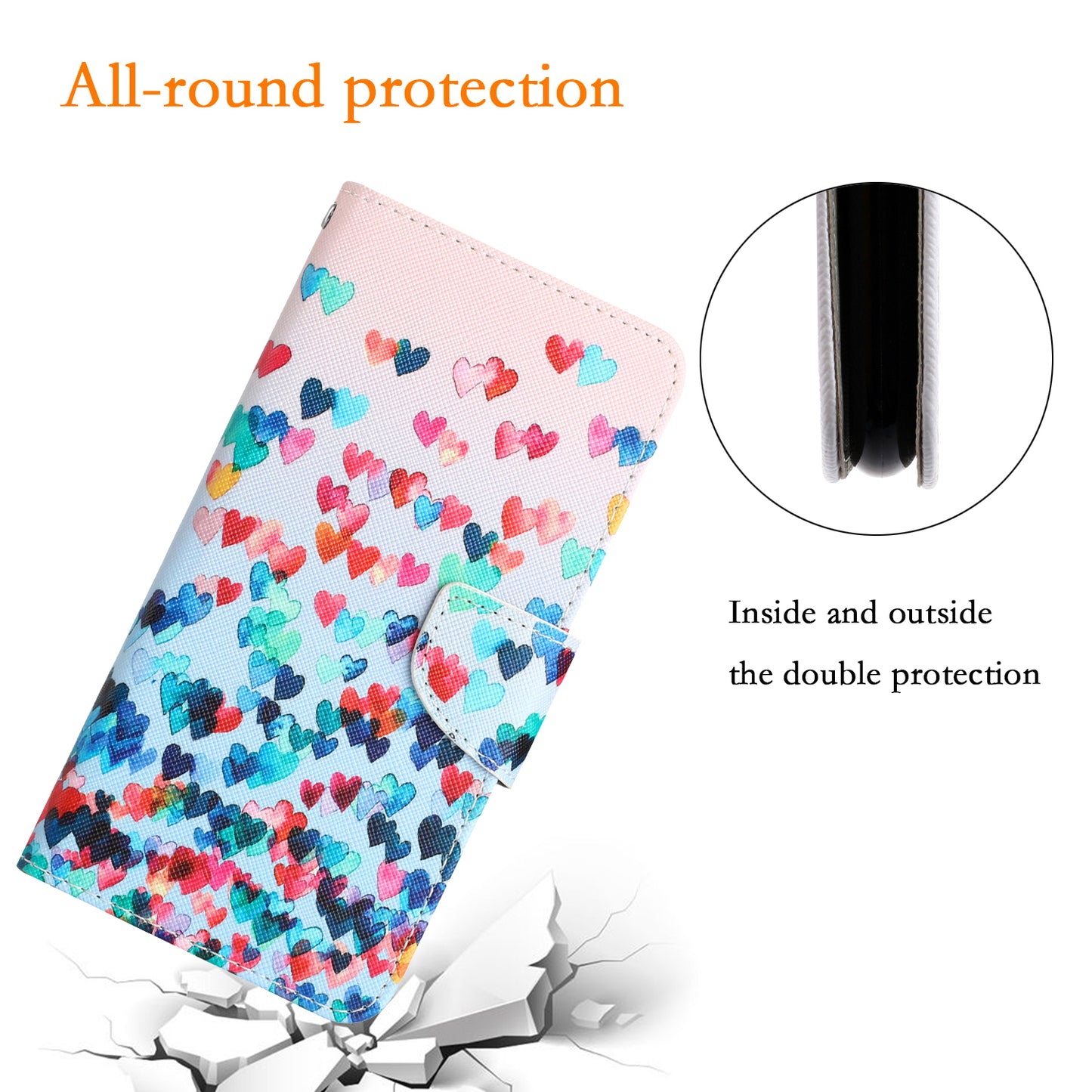For Samsung Galaxy S24 Leather Case Pattern Printing Phone Stand Cover - Love Heart