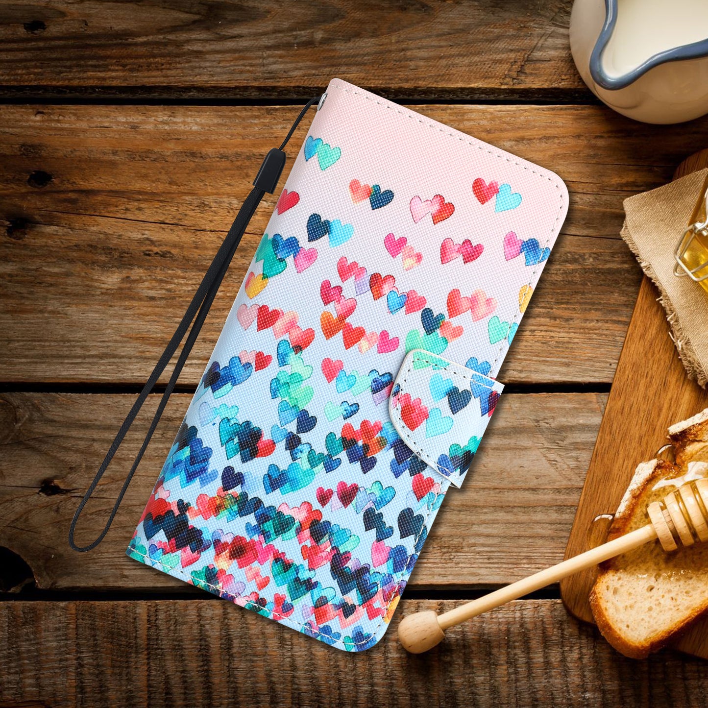 For Samsung Galaxy S24 Leather Case Pattern Printing Phone Stand Cover - Love Heart