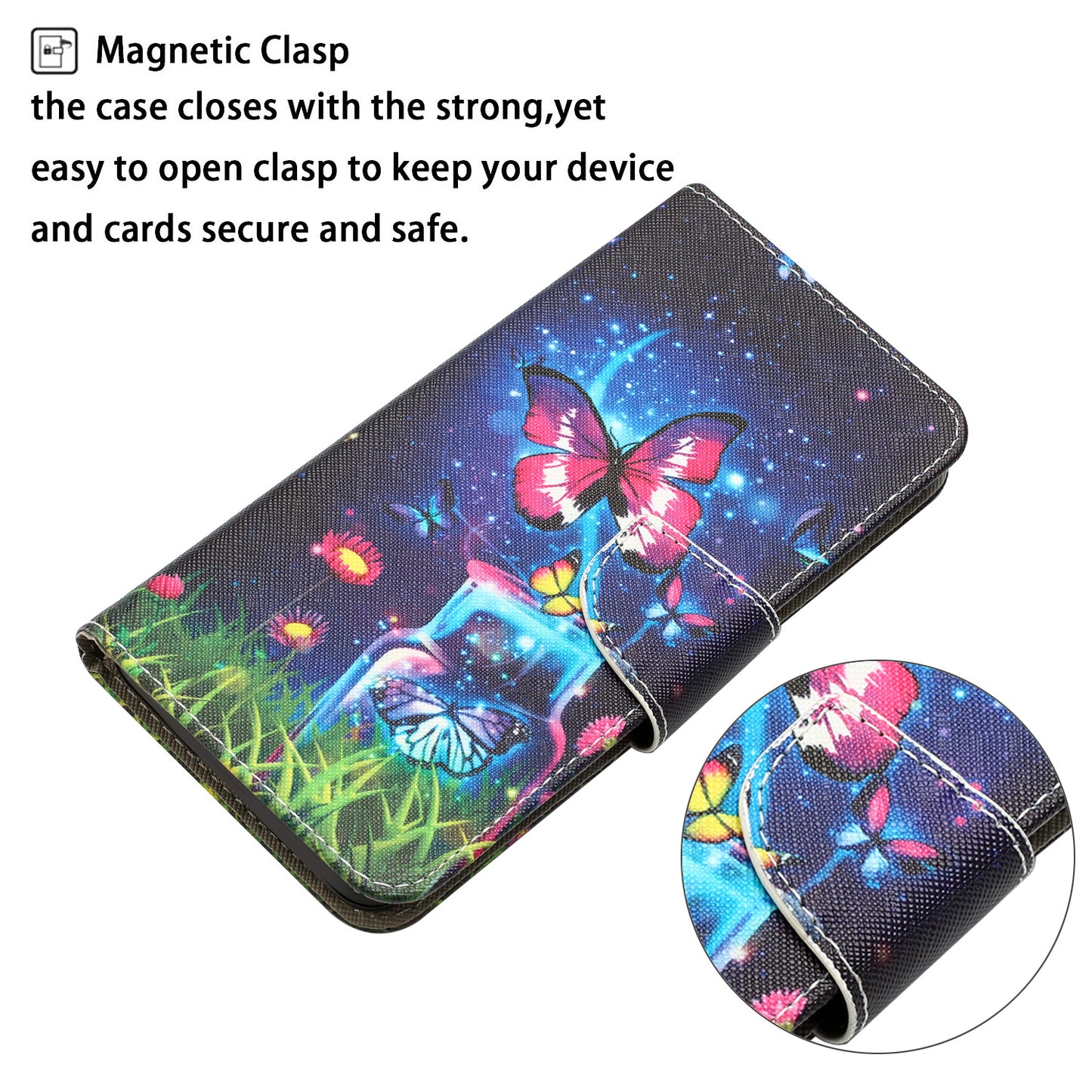 For Samsung Galaxy S24 Leather Case Pattern Printing Phone Stand Cover - Bottle and Butterfly