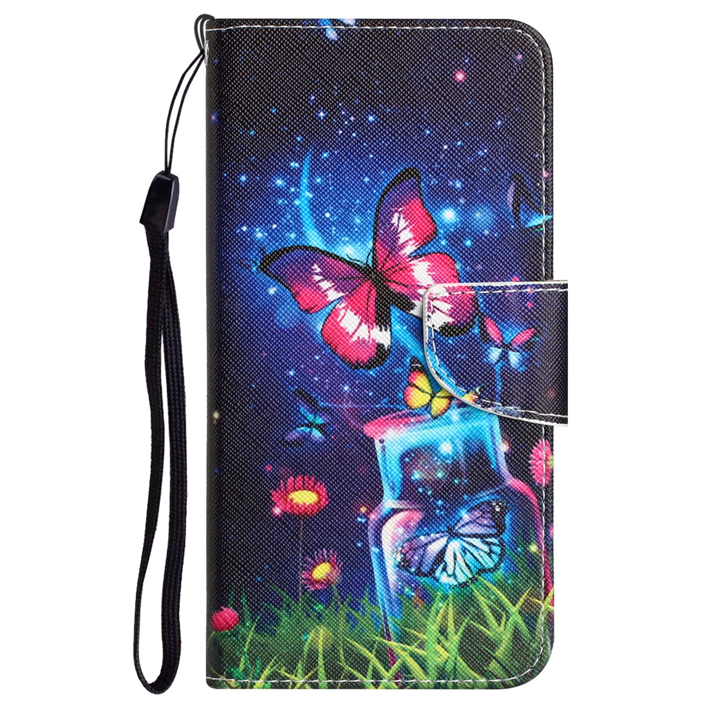 For Samsung Galaxy S24 Leather Case Pattern Printing Phone Stand Cover - Bottle and Butterfly