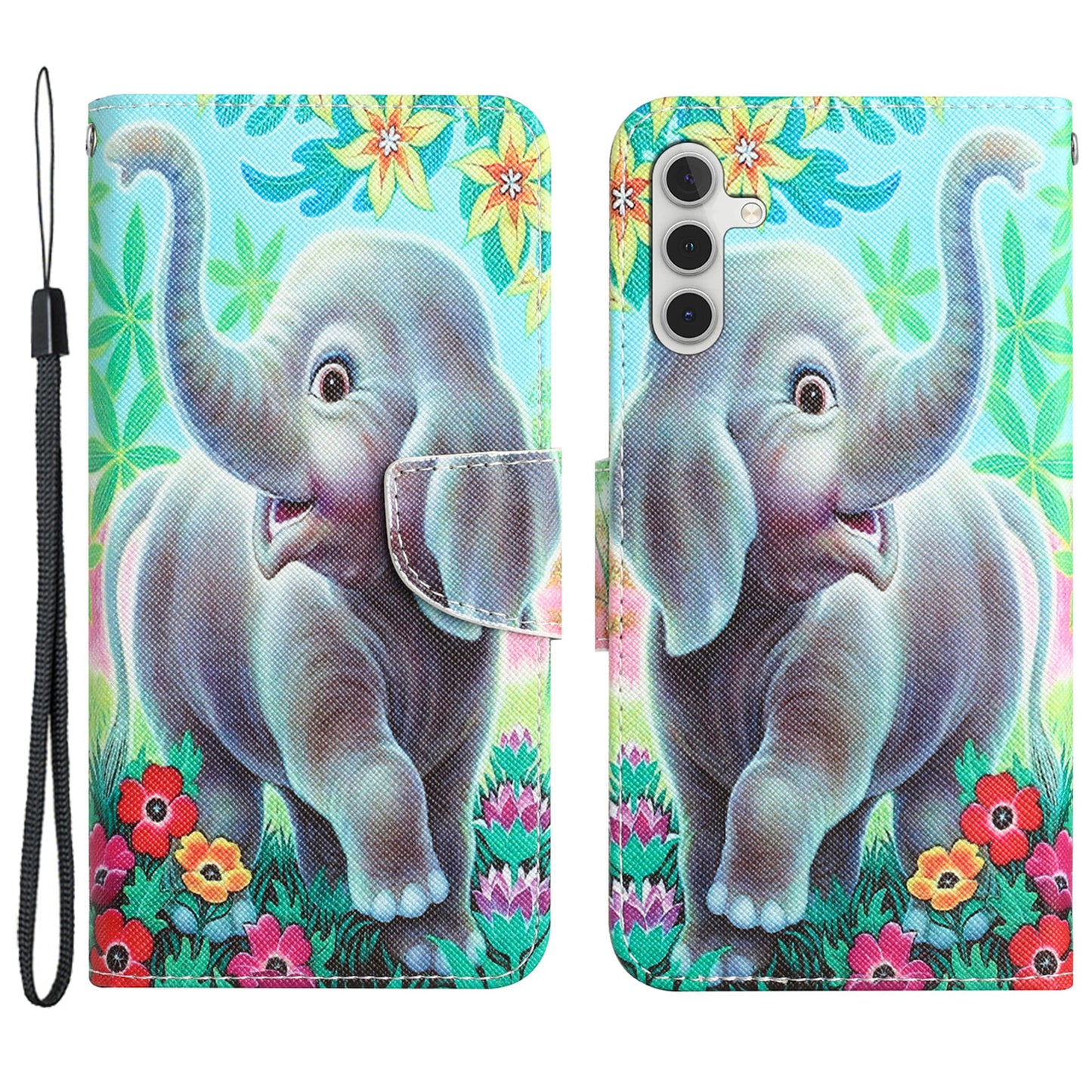 For Samsung Galaxy S24 Leather Case Pattern Printing Phone Stand Cover - Elephant