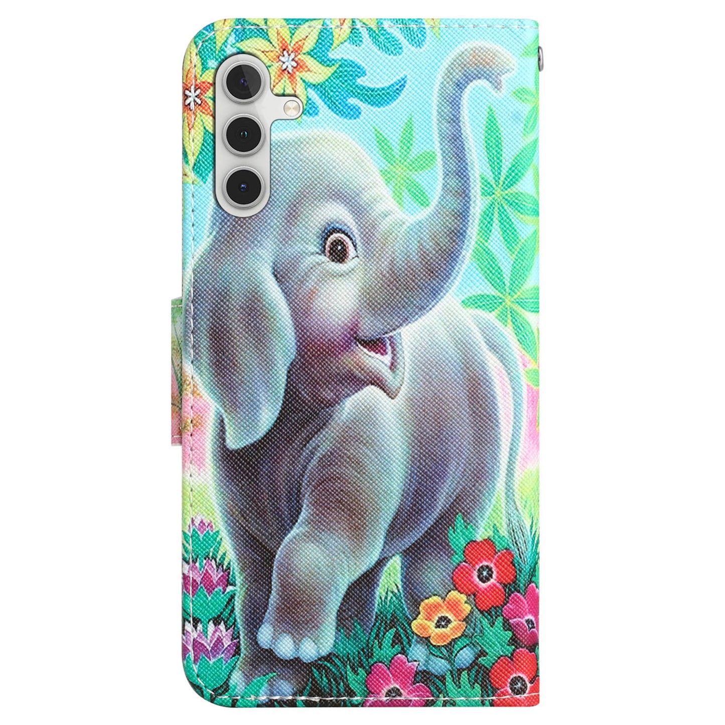 For Samsung Galaxy S24 Leather Case Pattern Printing Phone Stand Cover - Elephant