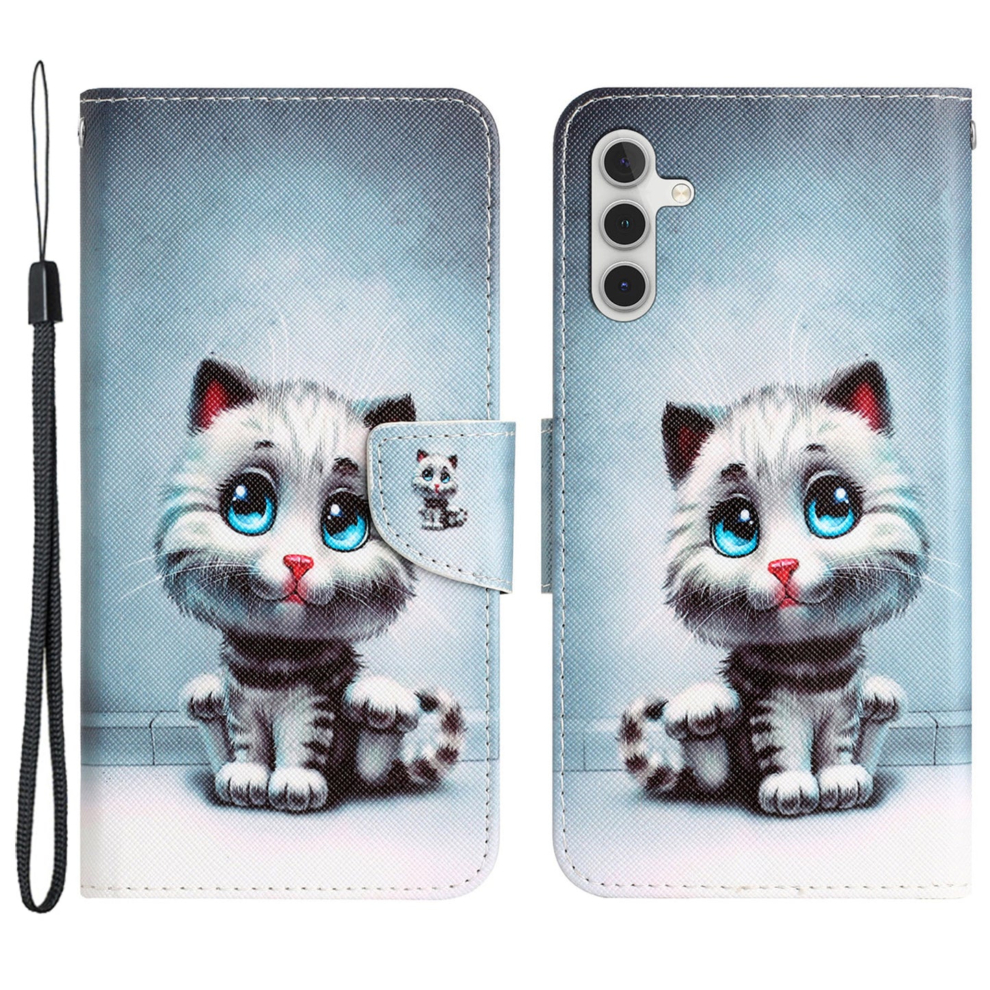 For Samsung Galaxy S24+ Case PU Leather Pattern Printing Stand Cover - Blue Eyes Cat