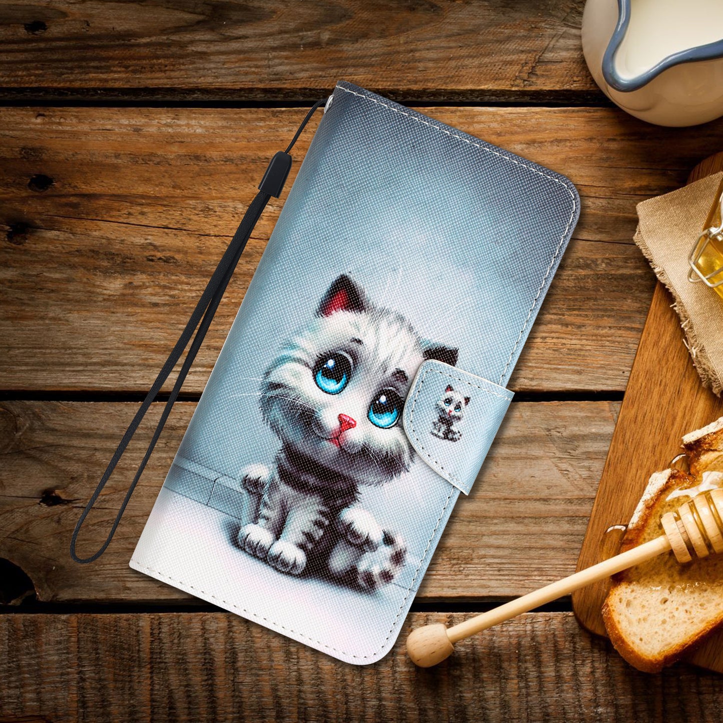 For Samsung Galaxy S24+ Case PU Leather Pattern Printing Stand Cover - Blue Eyes Cat