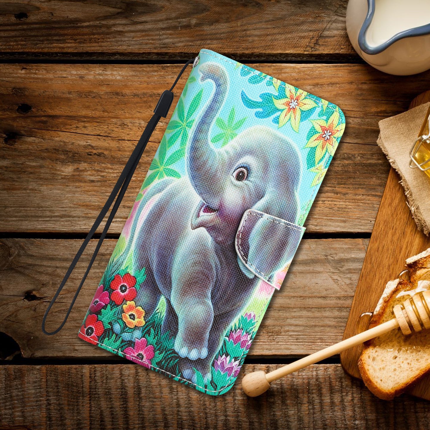 For Samsung Galaxy S24+ Case PU Leather Pattern Printing Stand Cover - Elephant