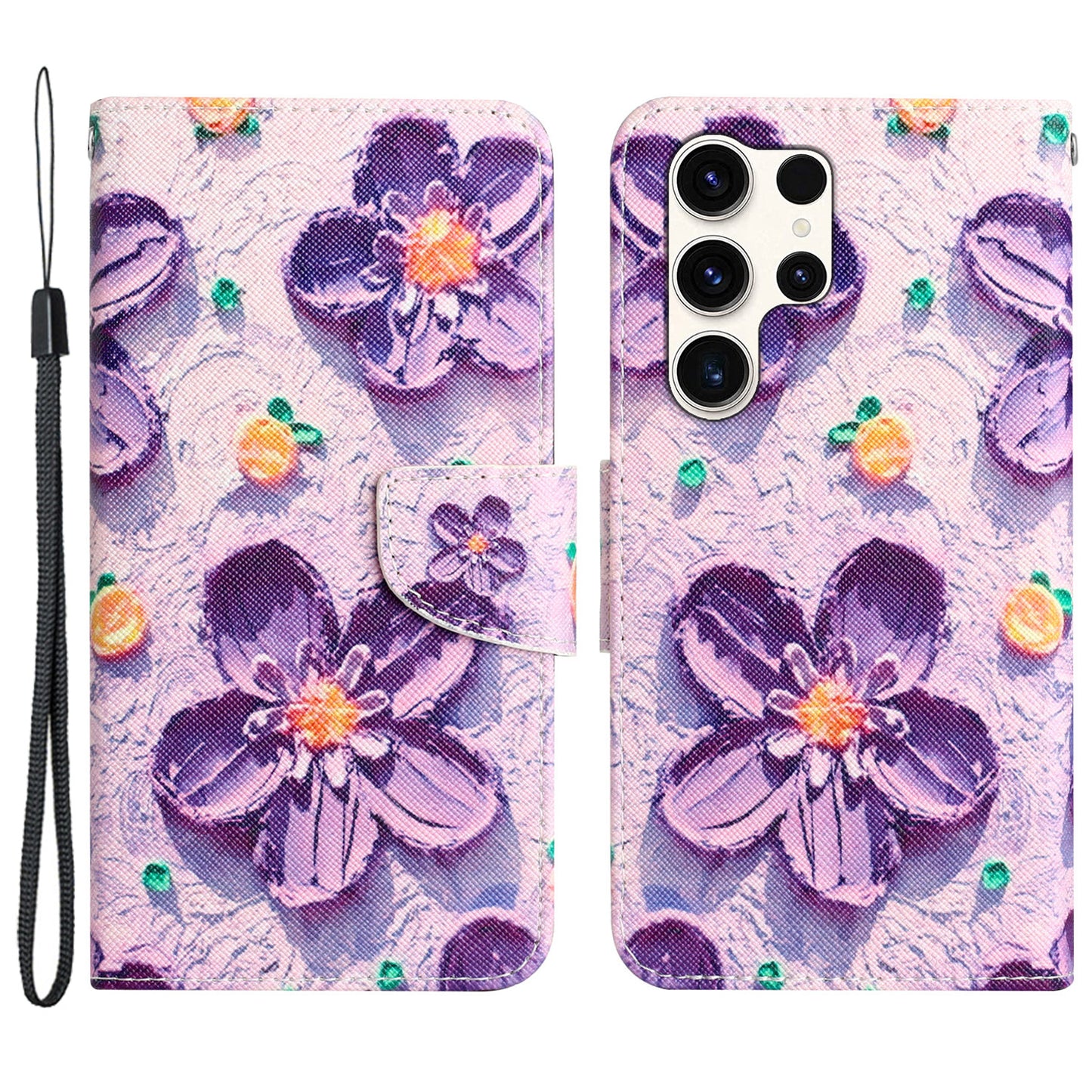 For Samsung Galaxy S24 Ultra Case Pattern Printing Phone Cover with Wallet - Purple Flower