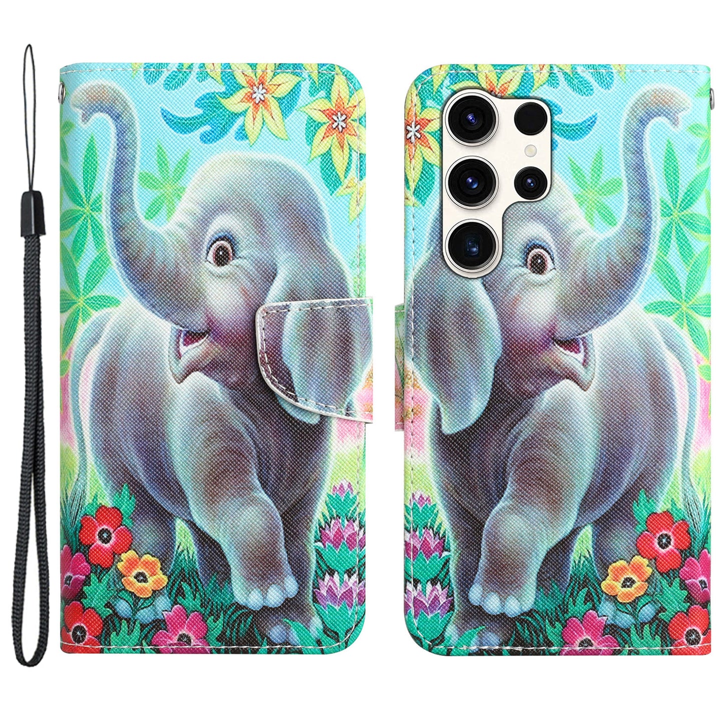 For Samsung Galaxy S24 Ultra Case Pattern Printing Phone Cover with Wallet - Elephant
