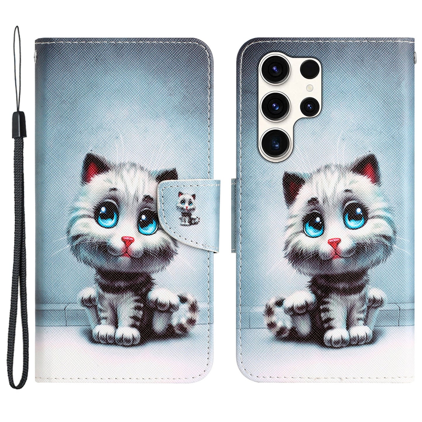 For Samsung Galaxy S24 Ultra Case Pattern Printing Phone Cover with Wallet - Blue Eyes Cat
