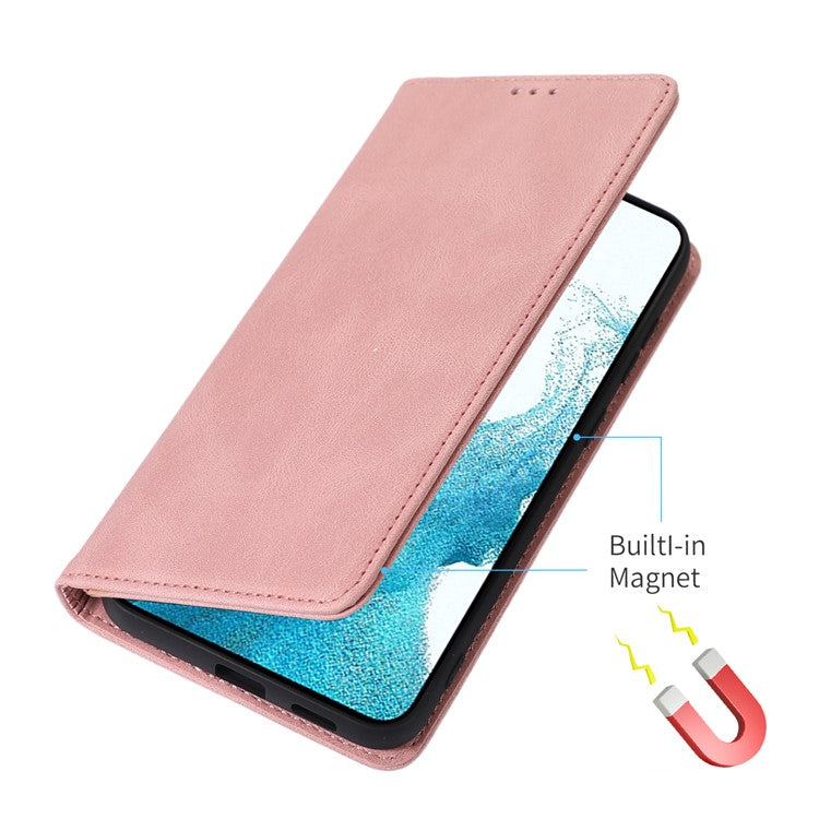 For Samsung Galaxy A34 5G Dustproof Cover Magnetic Stand PU Leather Phone Case Wallet - Rose Gold