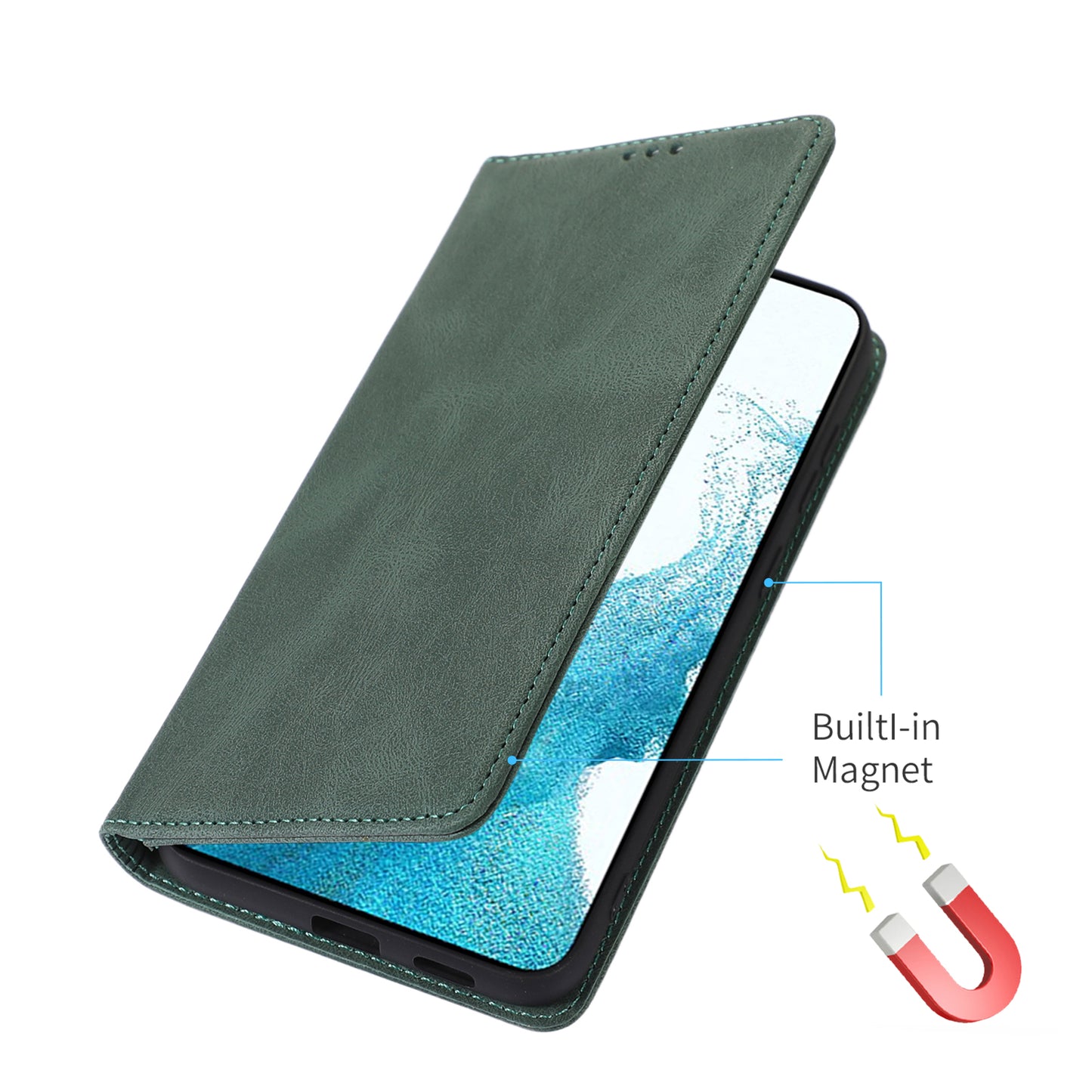For Samsung Galaxy S24 Wallet Phone Cover TPU+PU Leather Slim-Fit Phone Case with Stand - Green