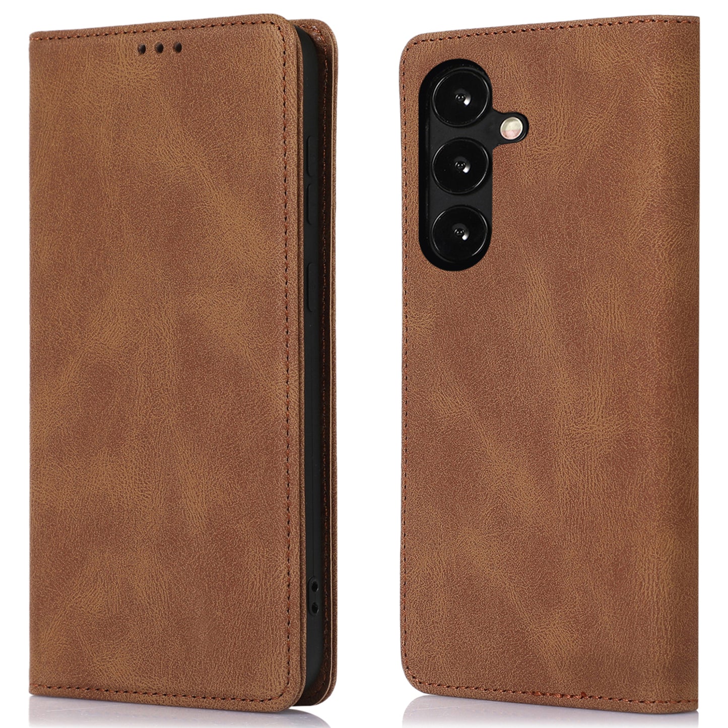 For Samsung Galaxy S24 Wallet Phone Cover TPU+PU Leather Slim-Fit Phone Case with Stand - Brown