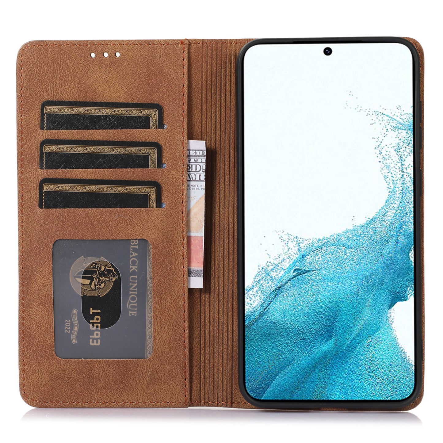 For Samsung Galaxy S24 Wallet Phone Cover TPU+PU Leather Slim-Fit Phone Case with Stand - Brown