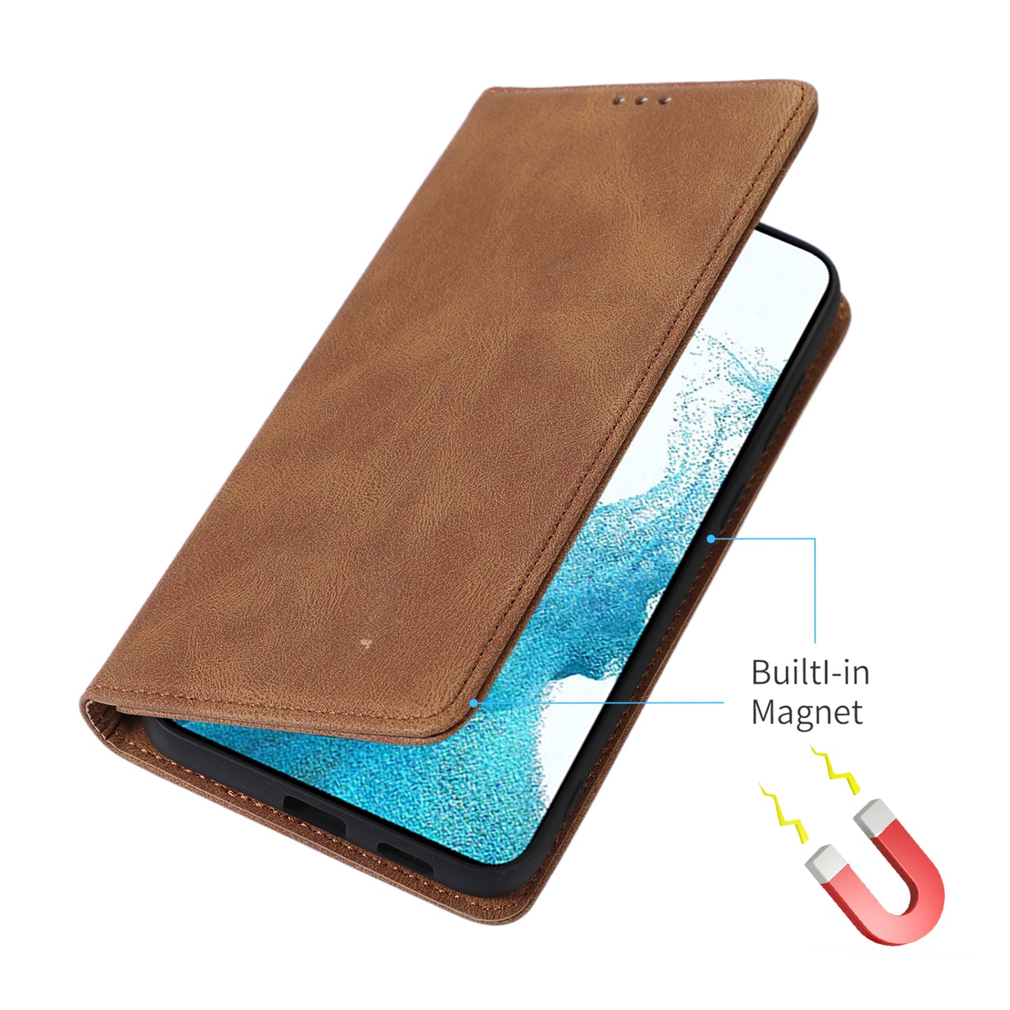 For Samsung Galaxy S24 Wallet Phone Cover TPU+PU Leather Slim-Fit Phone Case with Stand - Brown