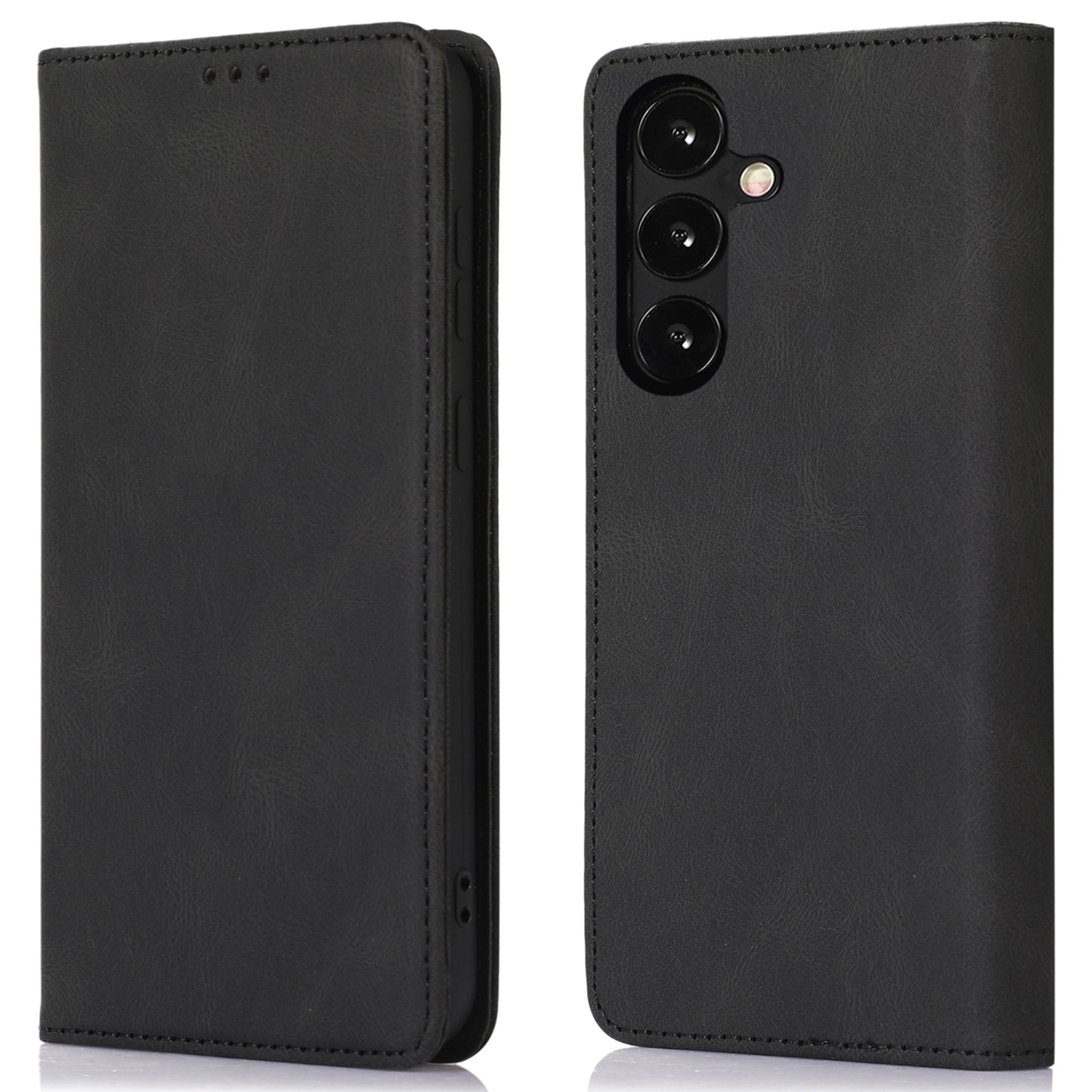 For Samsung Galaxy S24+ PU Leather Mobile Phone Case Magnetic Stand Cover Wallet - Black