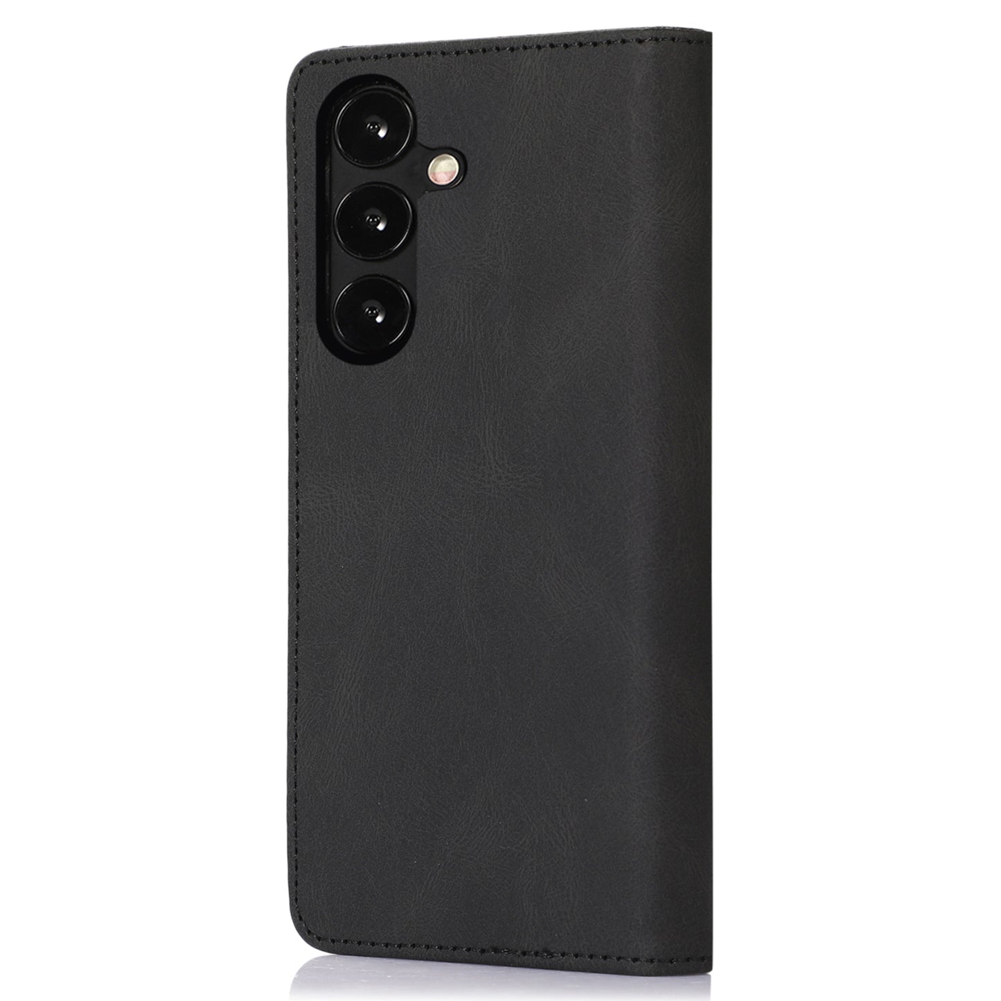 For Samsung Galaxy S24+ PU Leather Mobile Phone Case Magnetic Stand Cover Wallet - Black