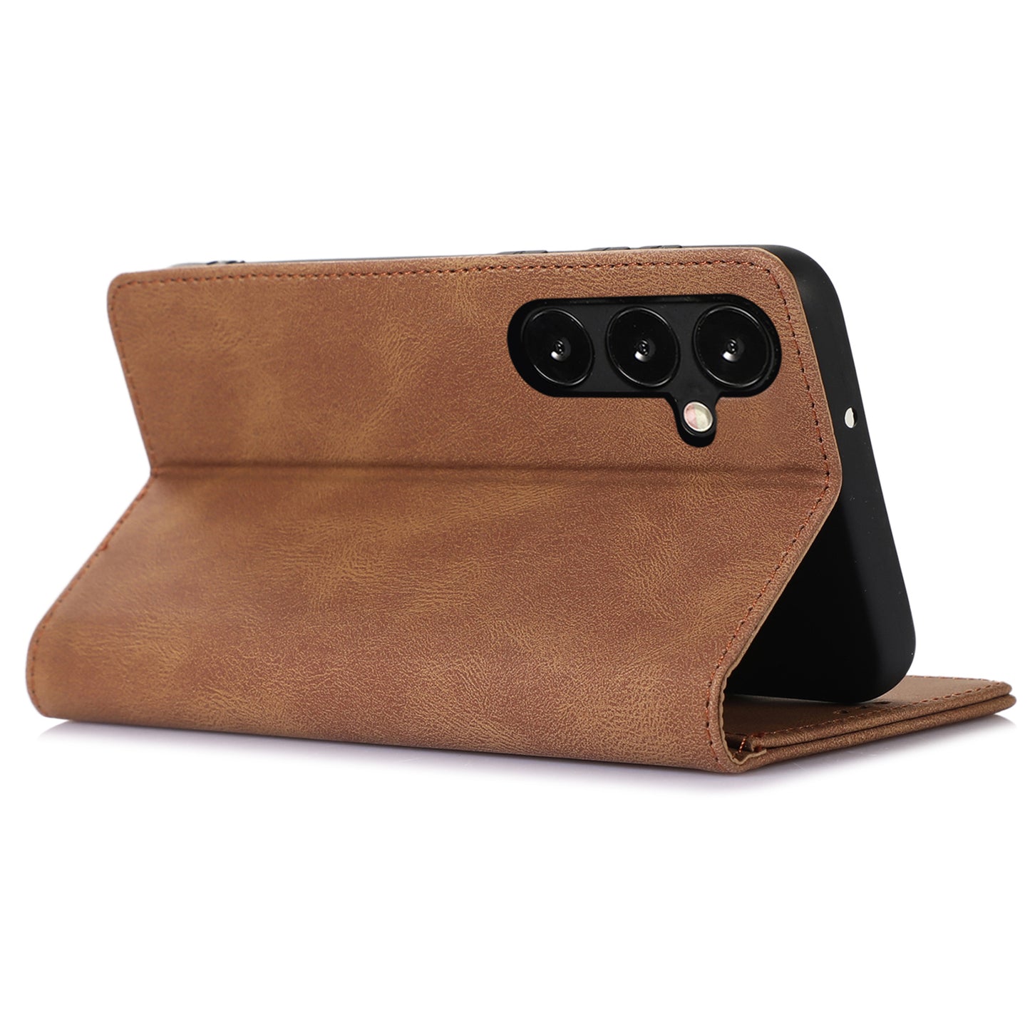 For Samsung Galaxy S24+ PU Leather Mobile Phone Case Magnetic Stand Cover Wallet - Brown