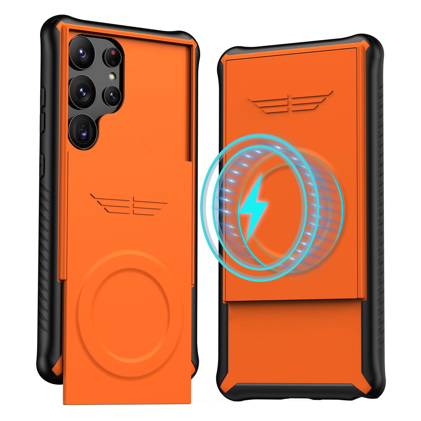 GKK For Samsung Galaxy S24 Magnetic Phone Case Slide Camera Protection Cover with Card Holder - Orange