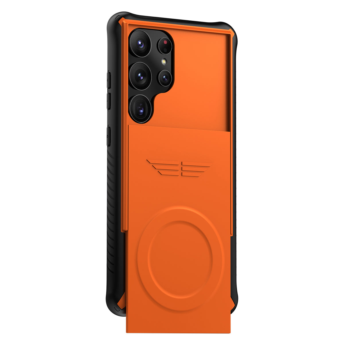 GKK For Samsung Galaxy S24 Magnetic Phone Case Slide Camera Protection Cover with Card Holder - Orange